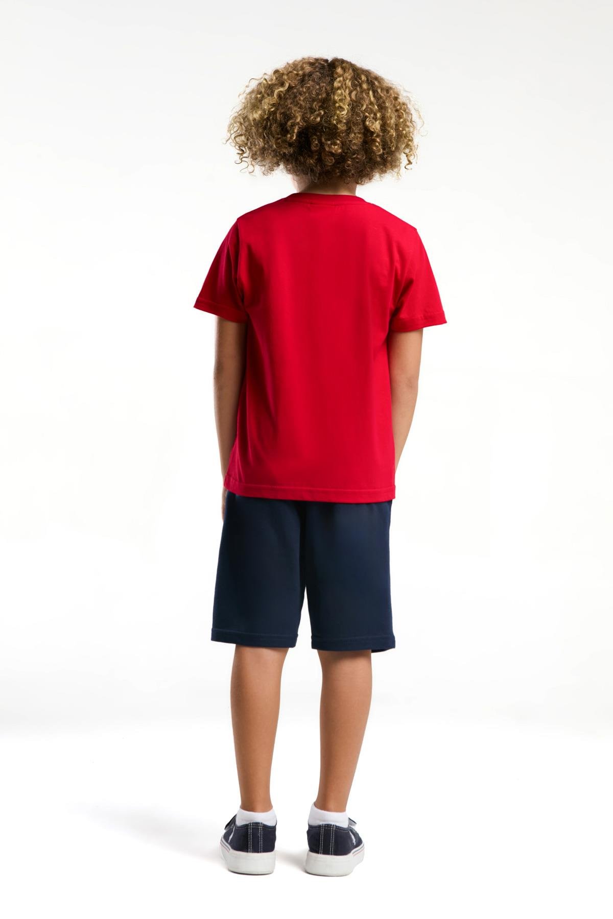 U.S. Polo Erkek Çocuk Baskılı Şortlu Takım 4-15 Yaş Kırmızı