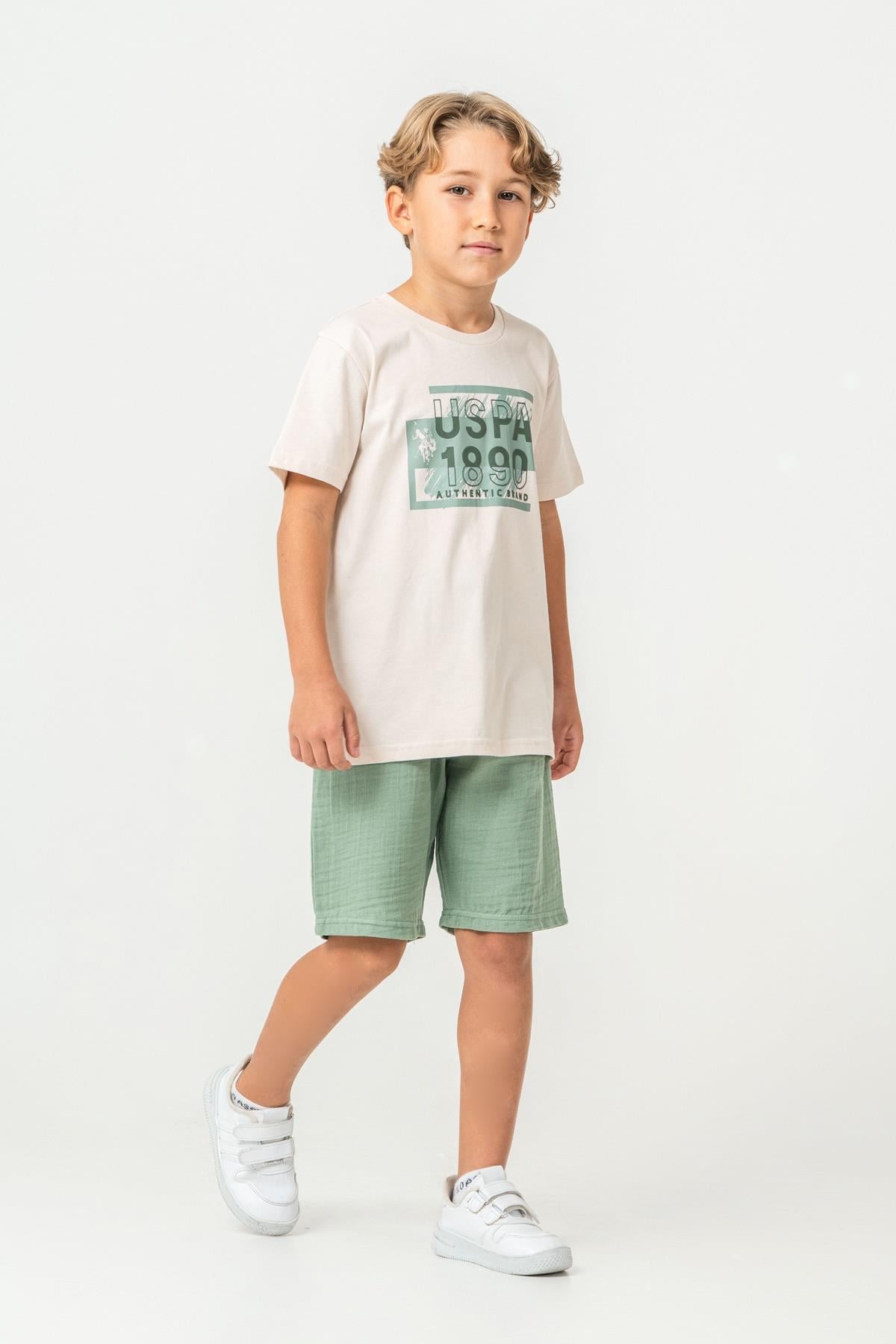 U.S. Polo Assn Erkek Çocuk Şortlu Takım  4-15 Yaş Bej