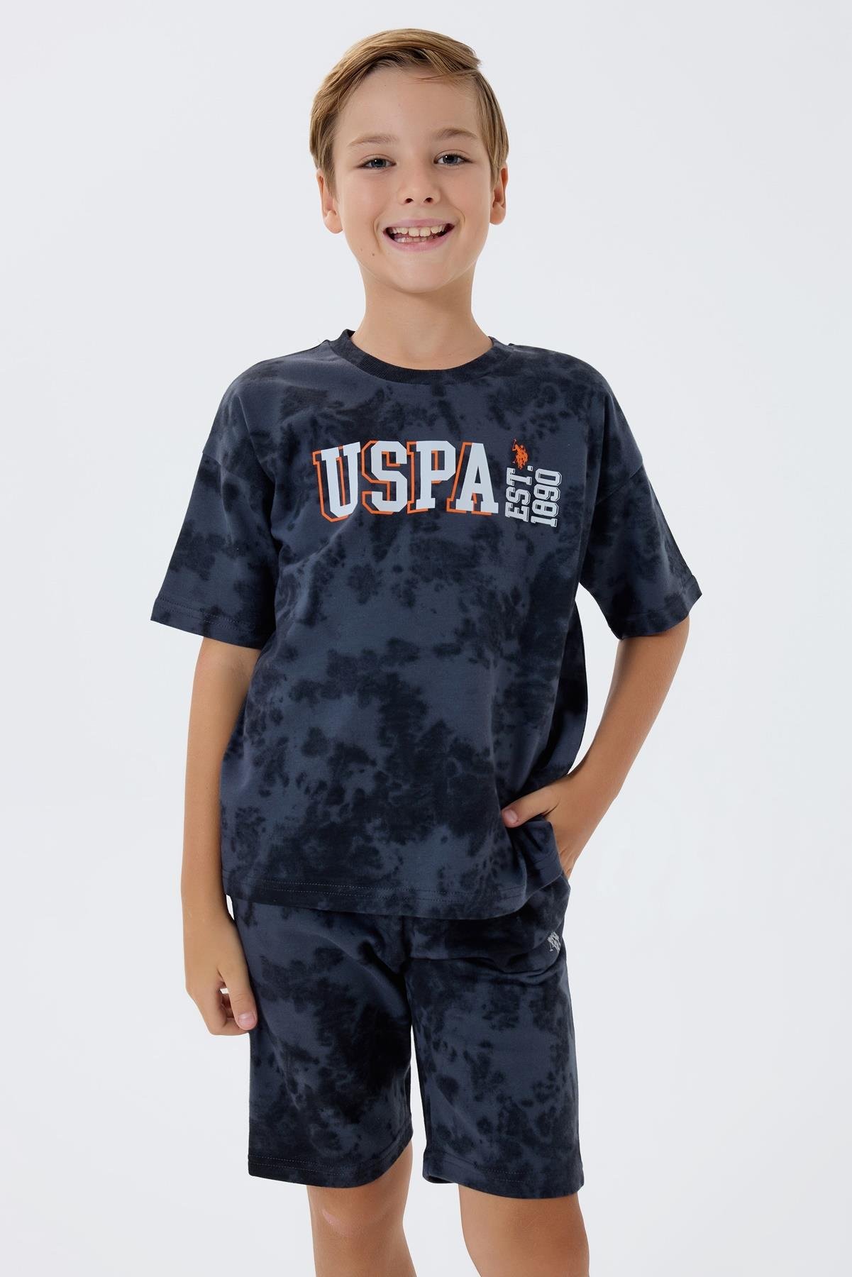 U.S. Polo Assn Erkek Çocuk Batik Şortlu Takım  4-15 Yaş Füme