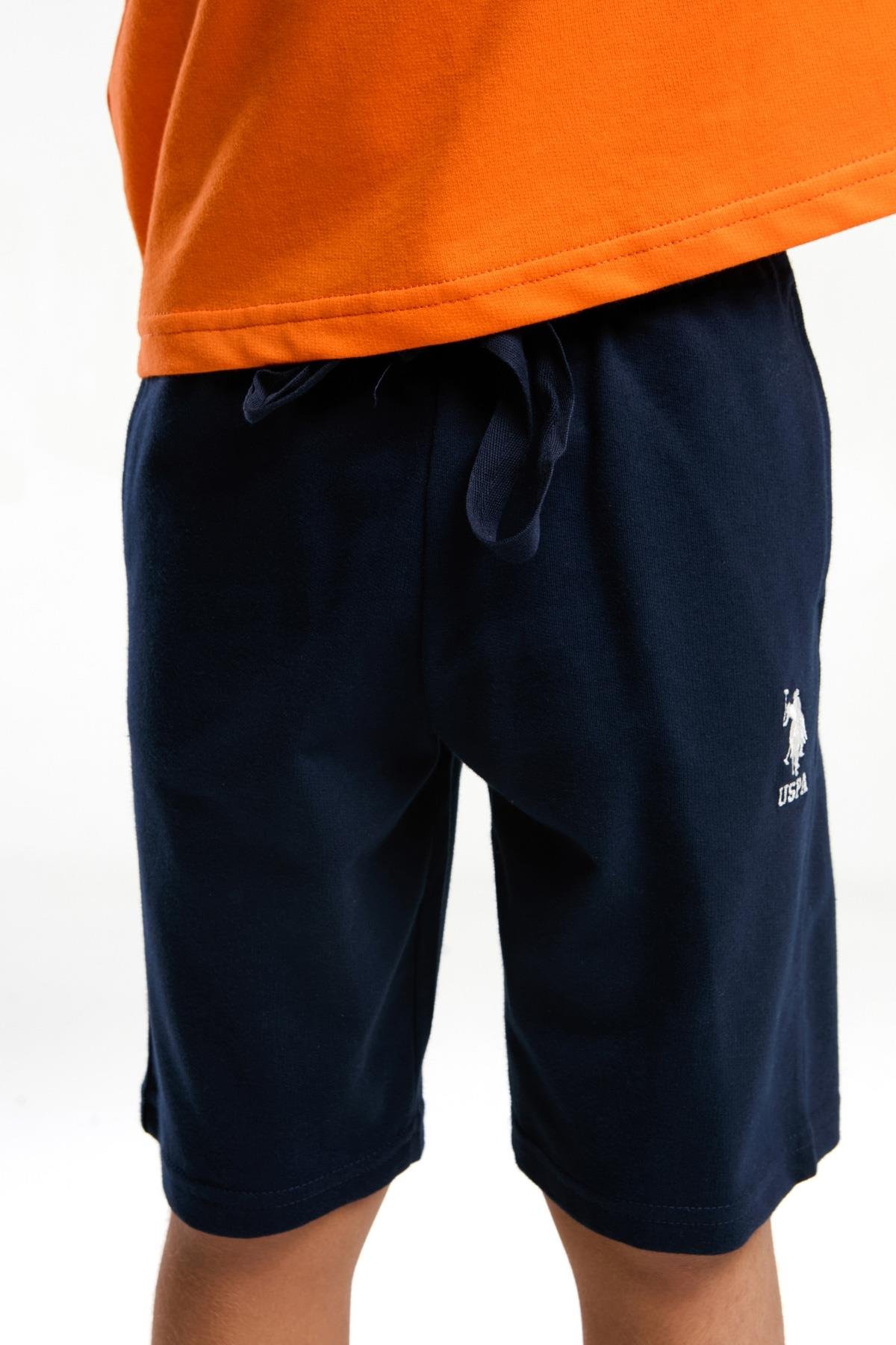 U.S. Polo Erkek Çocuk Sırt Baskılı Şortlu Takım 4-15 Yaş Turuncu