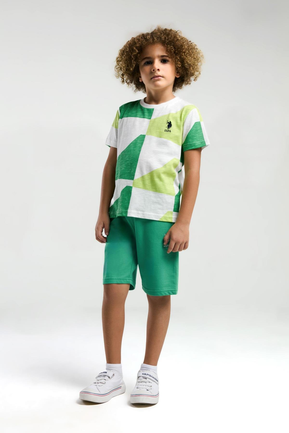 U.S. Polo Erkek Çocuk Parça Baskılı Şortlu Takım 4-15 Yaş Yeşil