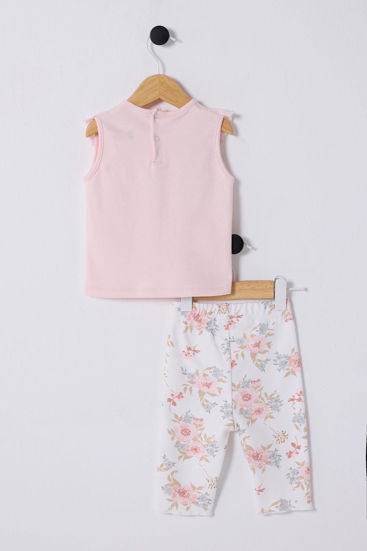 U.S.Polo Kız Bebek Çicek Baskılı Taytlı Takım 6-36 Pudra