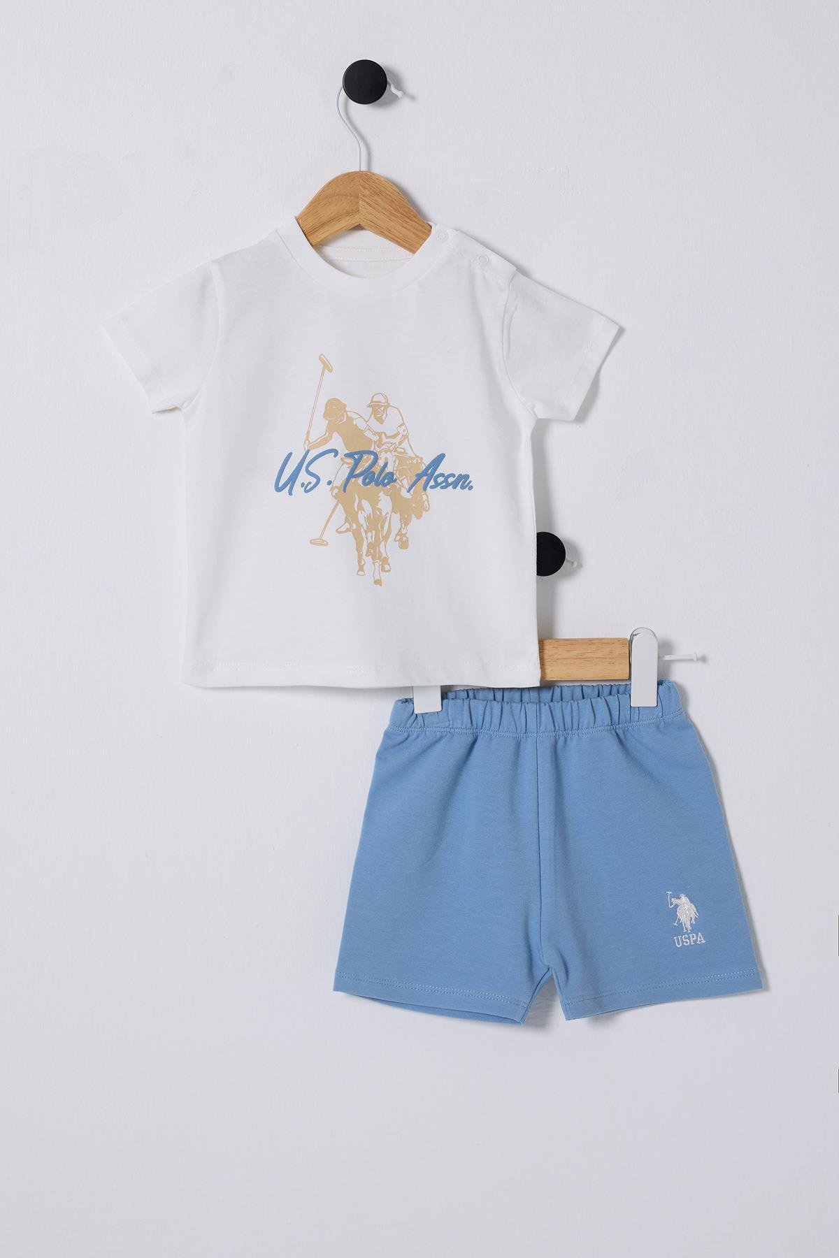 U.S.Polo Erkek Bebek Polo Baskılı ŞortluTakım 6-36 Ay Beyaz