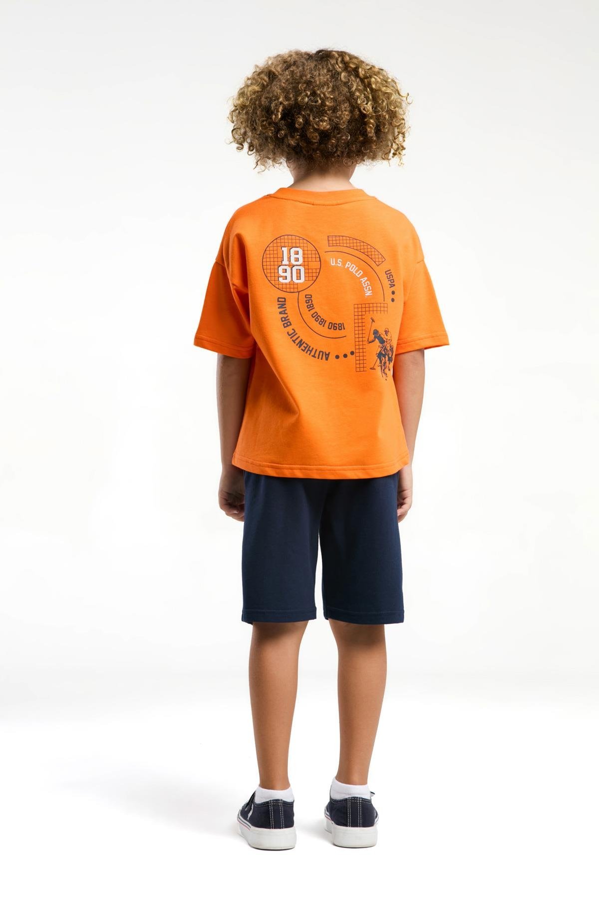 U.S. Polo Erkek Çocuk Sırt Baskılı Şortlu Takım 4-15 Yaş Turuncu