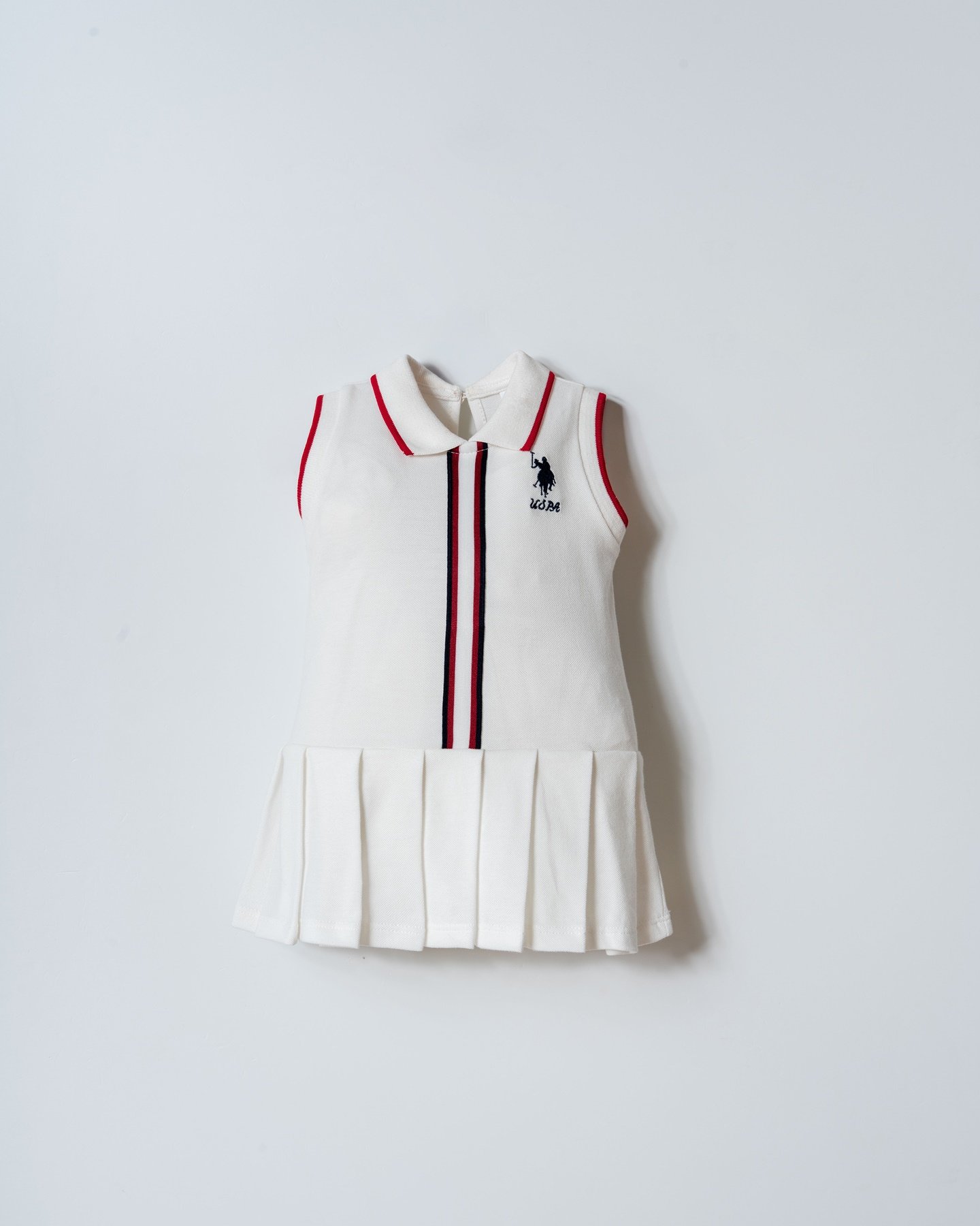 U.S. Polo Assn Kız Bebek Çizgi Detaylı Polo Pike Elbise 6-36 Ay Beyaz