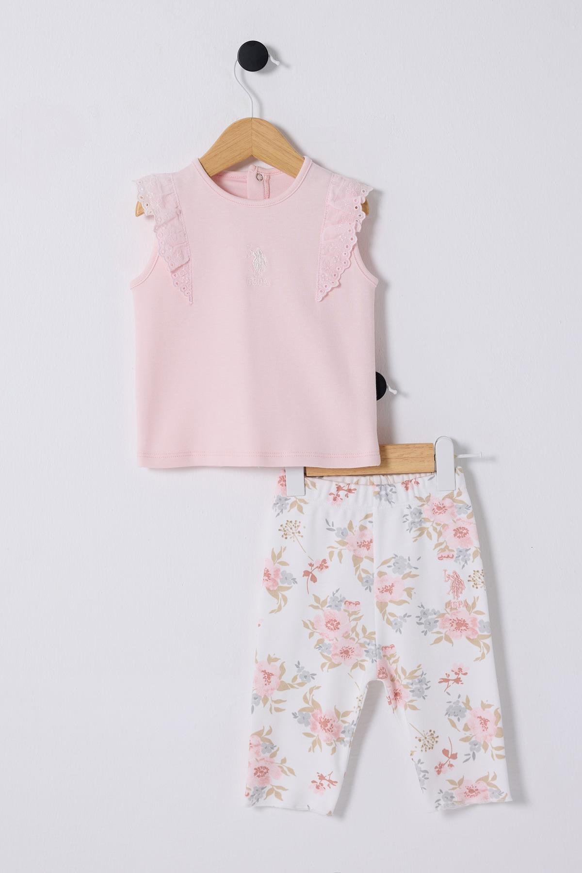 U.S.Polo Kız Bebek Çicek Baskılı Taytlı Takım 6-36 Pudra