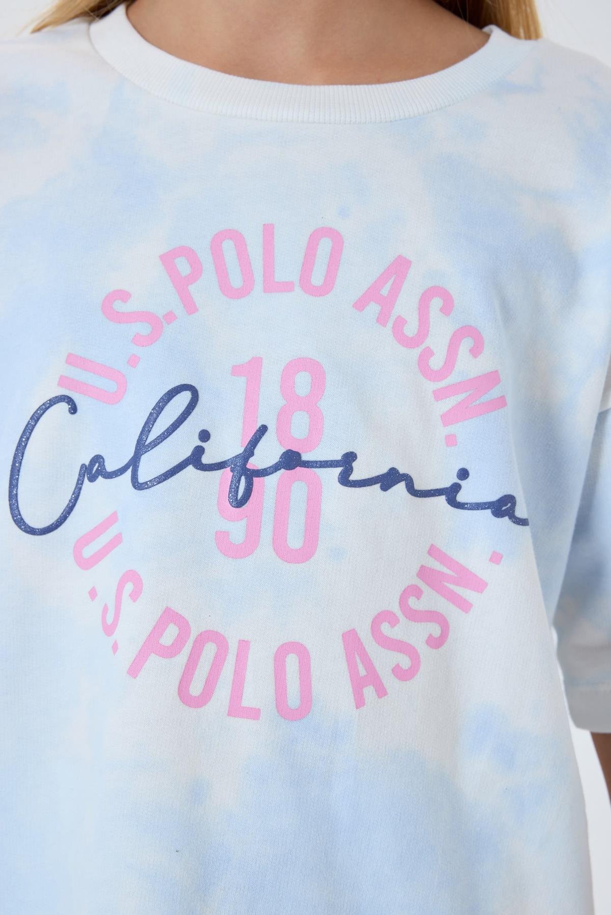 U.S. Polo Assn Kız Çocuk Batik Baskılı Şortlu Takım 4-15 Yaş Beyaz