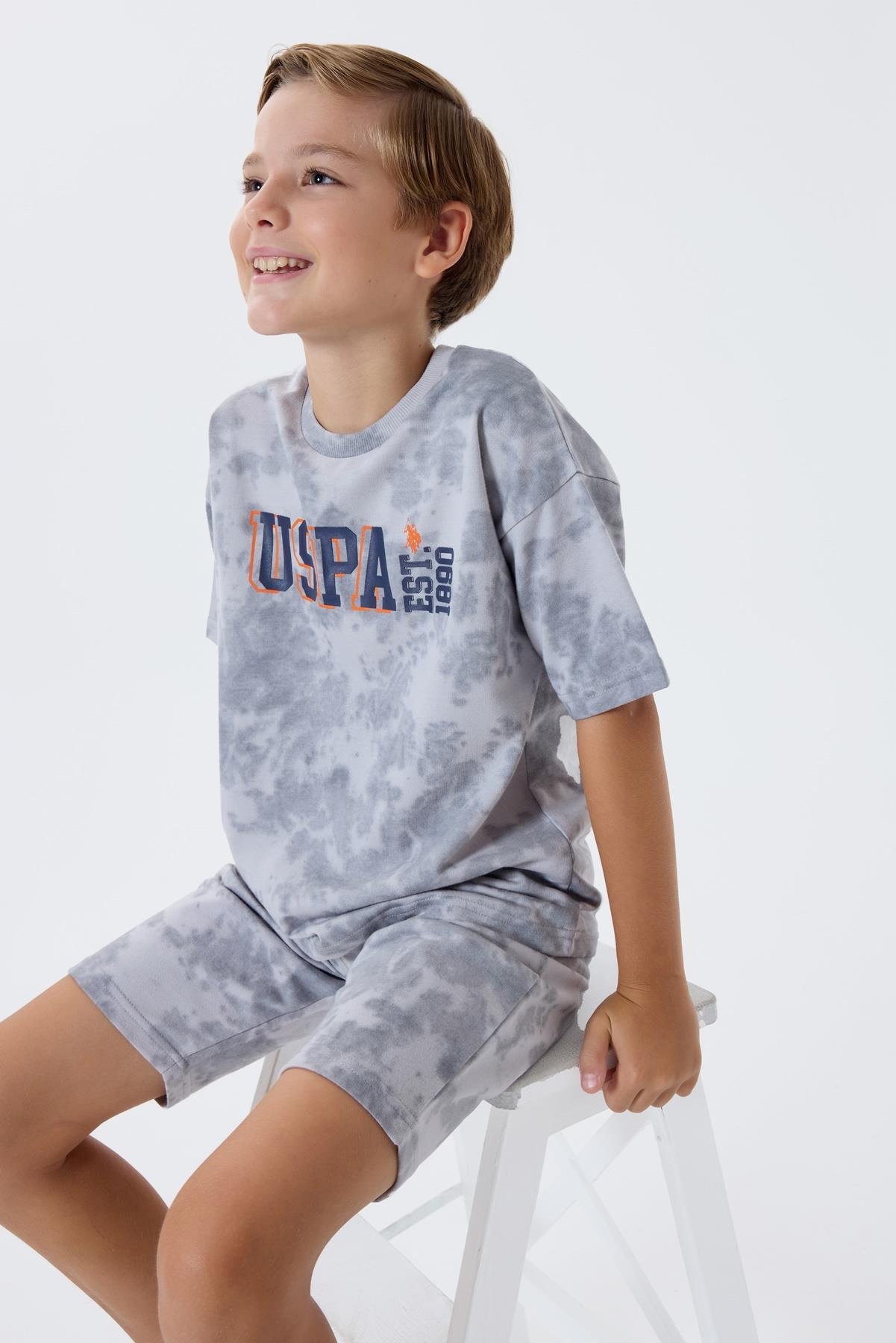 U.S. Polo Assn Erkek Çocuk Batik Şortlu Takım  4-15 Yaş Gri