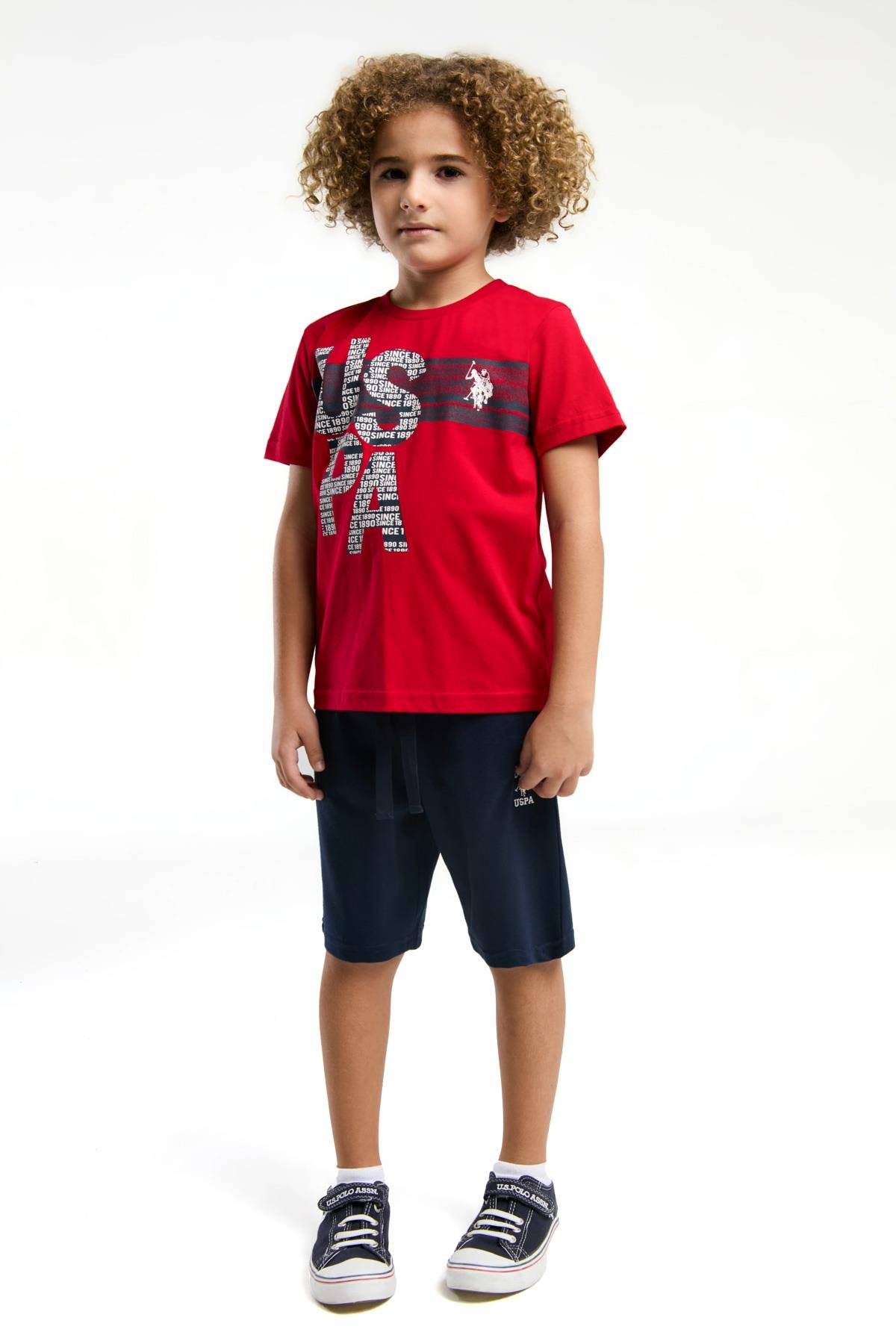 U.S. Polo Erkek Çocuk Baskılı Şortlu Takım 4-15 Yaş Kırmızı
