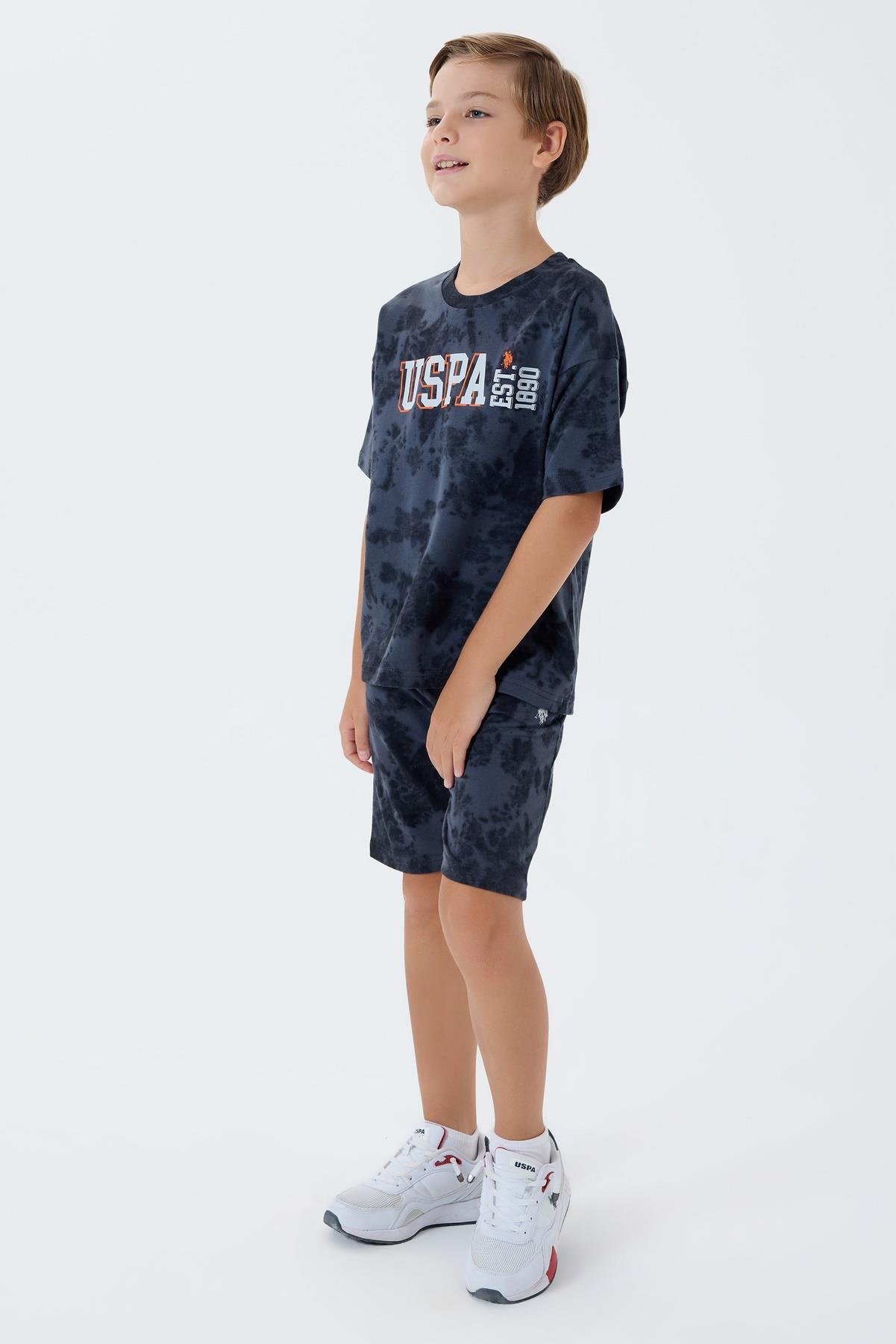 U.S. Polo Assn Erkek Çocuk Batik Şortlu Takım  4-15 Yaş Füme