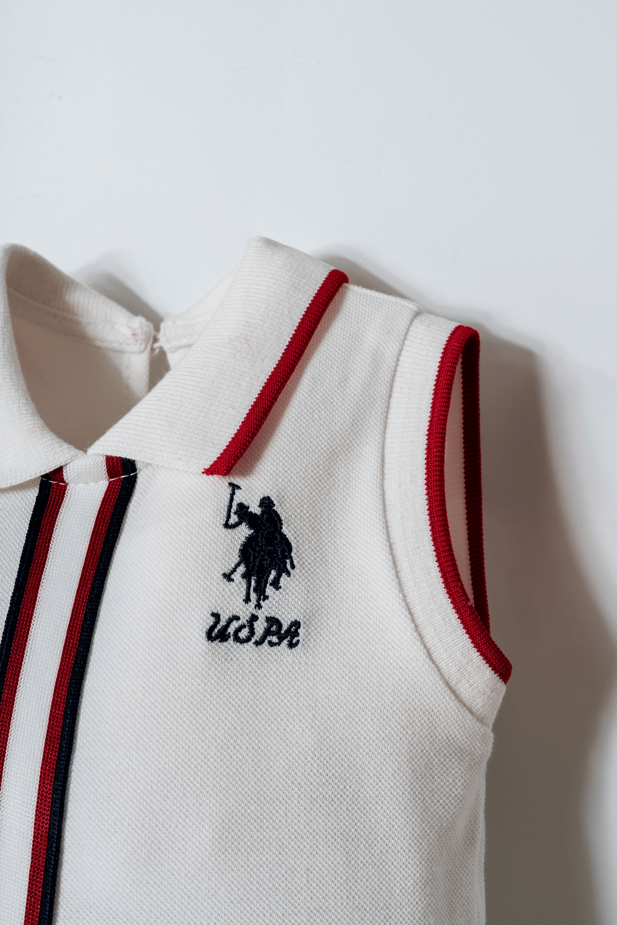 U.S. Polo Assn Kız Bebek Çizgi Detaylı Polo Pike Elbise 6-36 Ay Beyaz