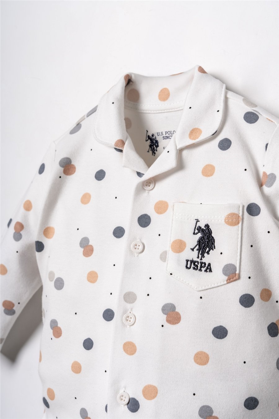U.S. Polo Assn. Erkek Bebek Gömlek Pijama Takımı 6-36 Ay Beyaz
