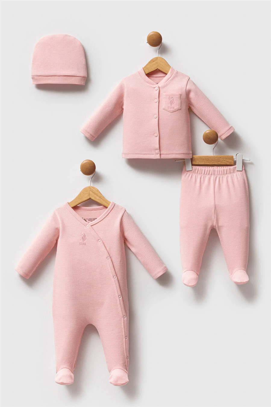 U.S. Polo Assn. Kız Bebek Pamuklu Örme Takımı 03-9 Ay Pembe