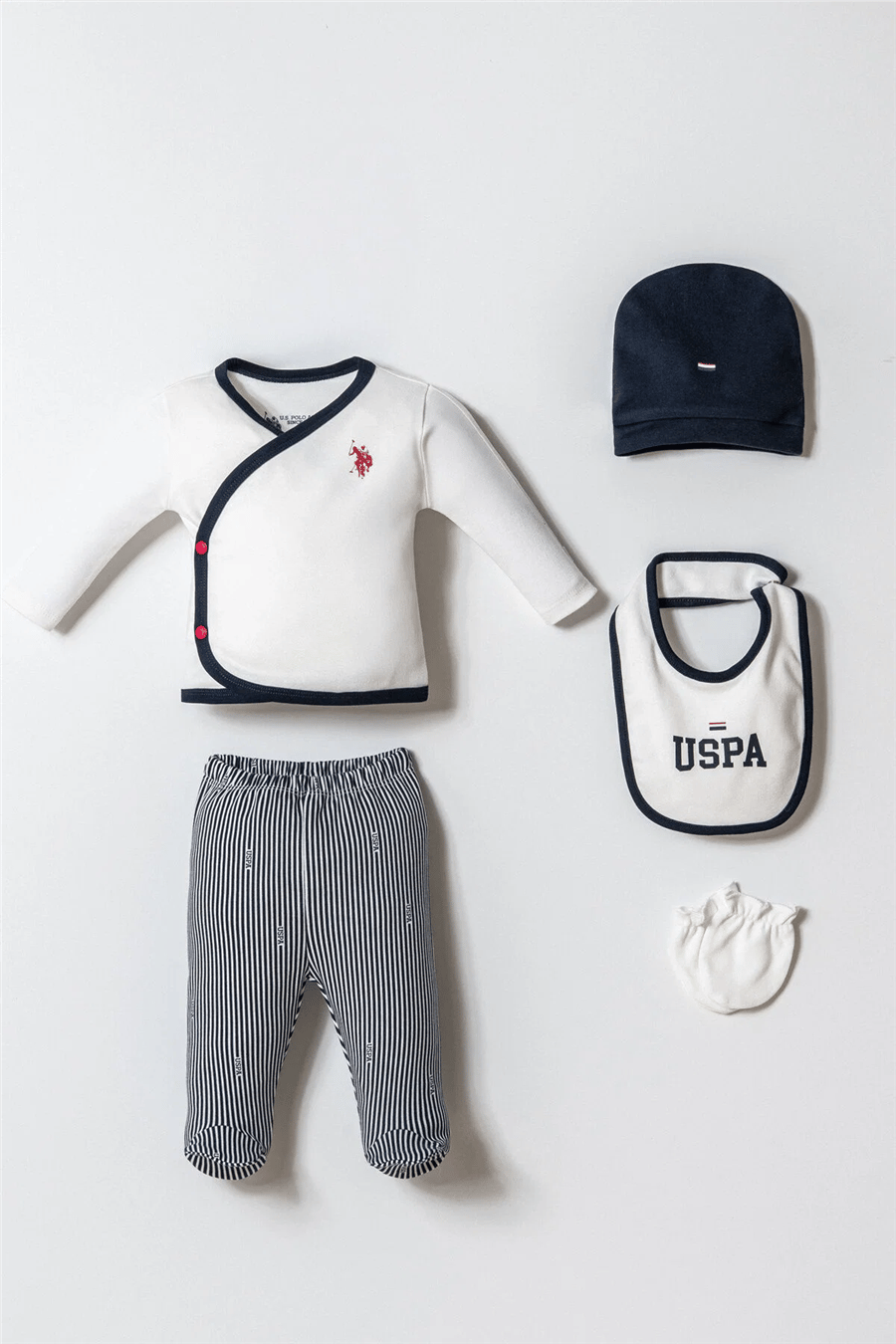 U.S. Polo Assn. Erkek Bebek Bisiklet Yaka Nakışlı Yazlık Regular Fit Hastane Çıkışı Beyaz
