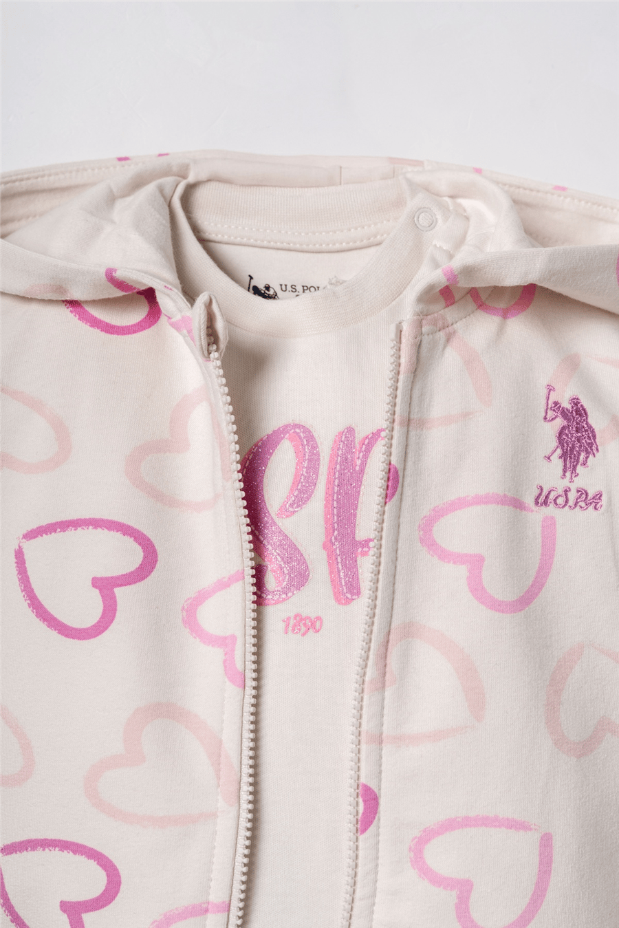 U.S. Polo Assn. Nakışlı Kız Bebek EşofmanTakım 6-36 Ay Ekru