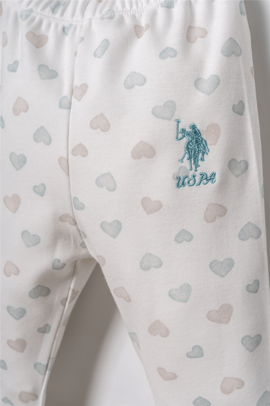 U.S. Polo Assn. Nakışlı Kız Bebek %100 Pamuk Cute Hearts Beyaz Gömlek Pijama Takımı 6-36 Ay Beyaz