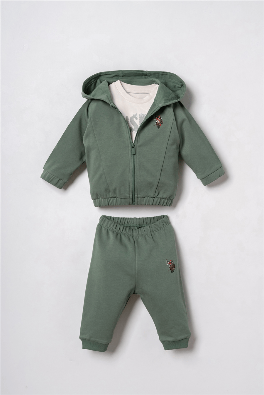 U.S. Polo Assn. Erkek Bebek Nakışlı Yeşil Hırkalı Eşofman Takım 6-36 Ay Yeşil