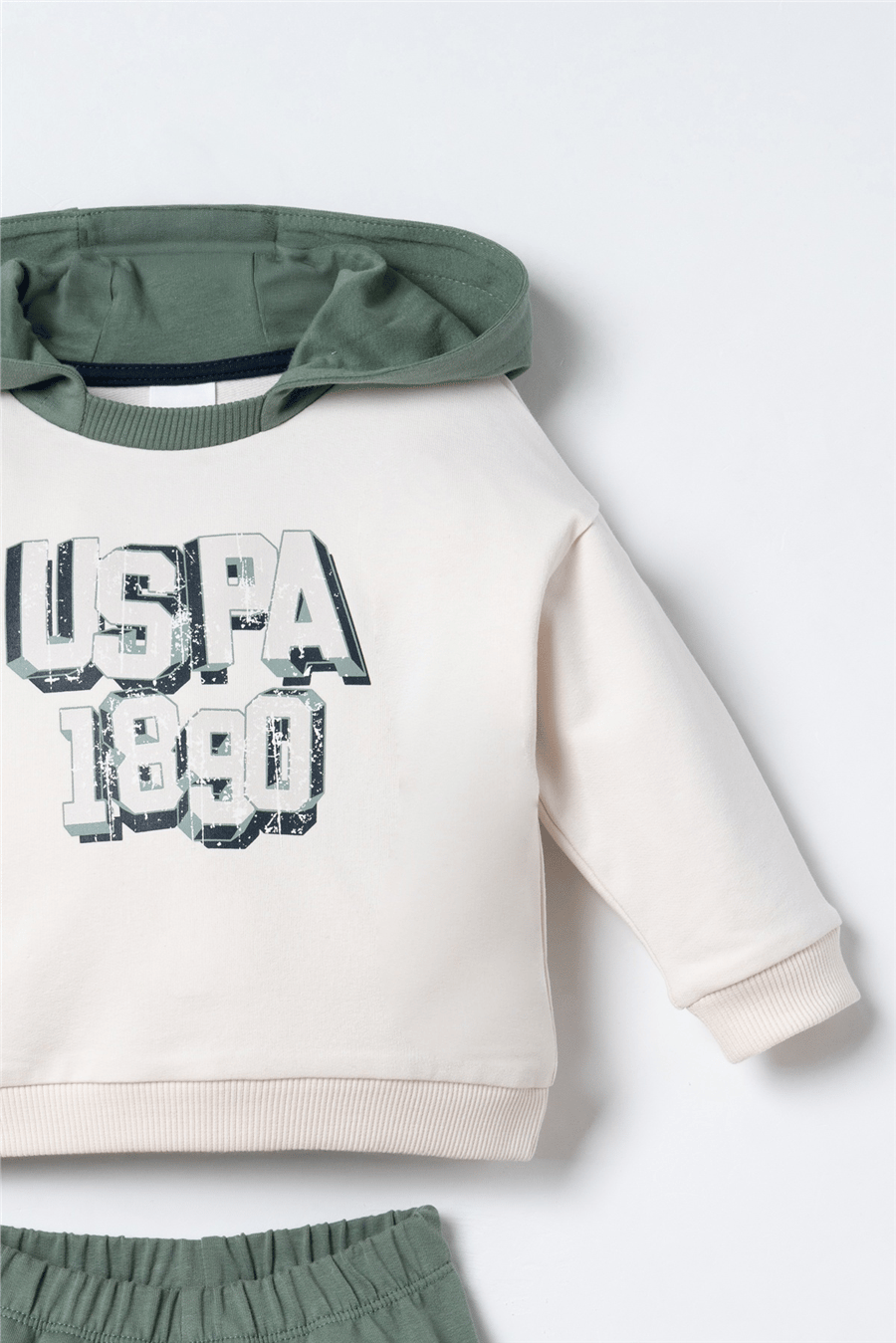 U.S. Polo Assn. Erkek Bebek Kapüşonlu Uzun Kol Eşofman Takım 6-36 Ay Ekru