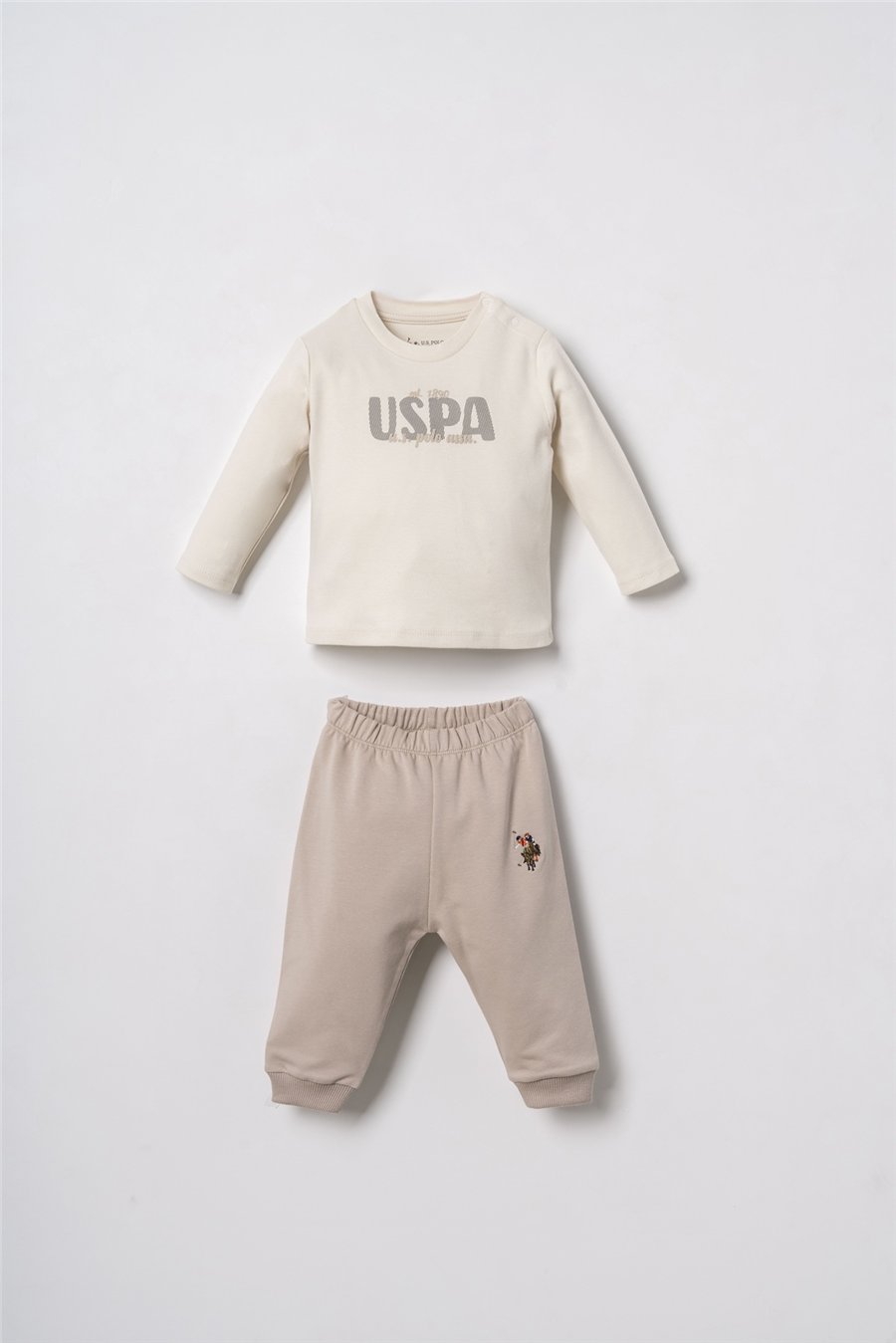 U.S. Polo Assn. Erkek Bebek Nakışlı Yeşil Hırkalı Eşofman Takım 6-36 Ay Bej