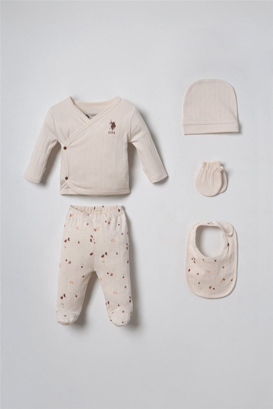 U.S. Polo Assn. Erkek Bebek Hastane Çıkışı 5’Li Set 0-3 Ay Ekru