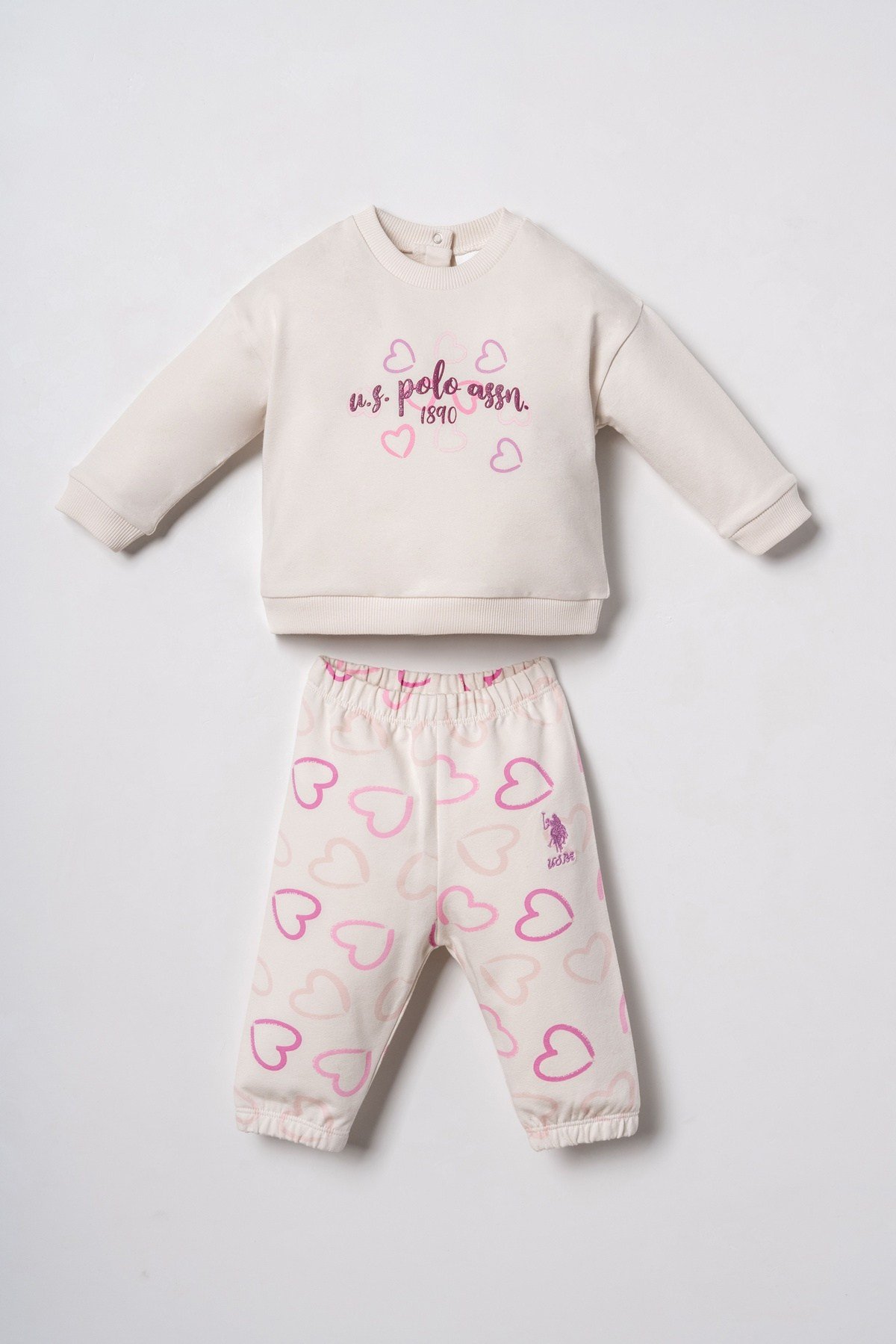 U.S. Polo Assn. Nakışlı Kız Bebek EşofmanTakım 6-36 Ay Ekru