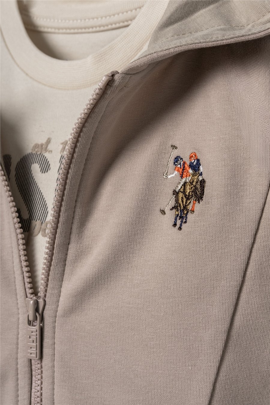 U.S. Polo Assn. Erkek Bebek Nakışlı Yeşil Hırkalı Eşofman Takım 6-36 Ay Bej