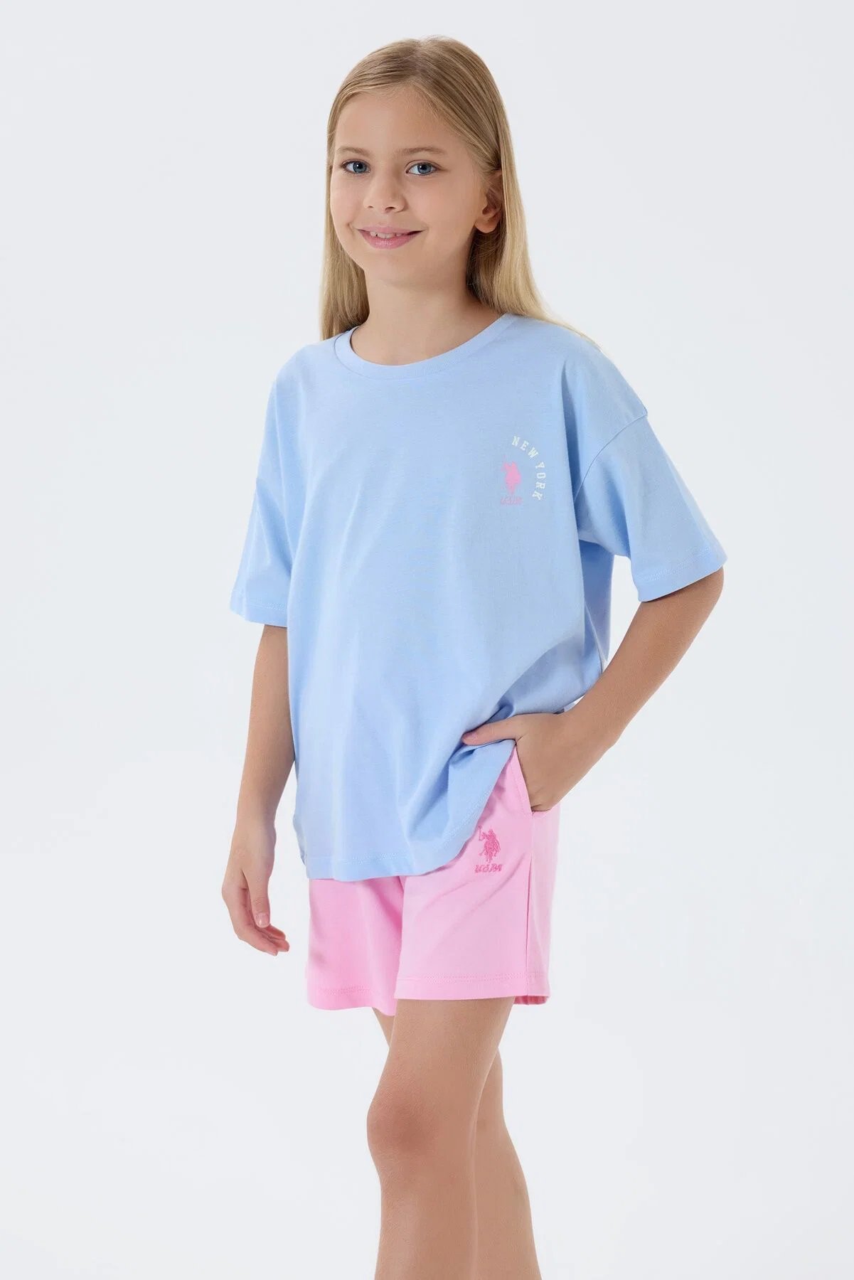 U.S. Polo Assn. Kız Çocuk Şort Takım 4-8 Yaş Mavi