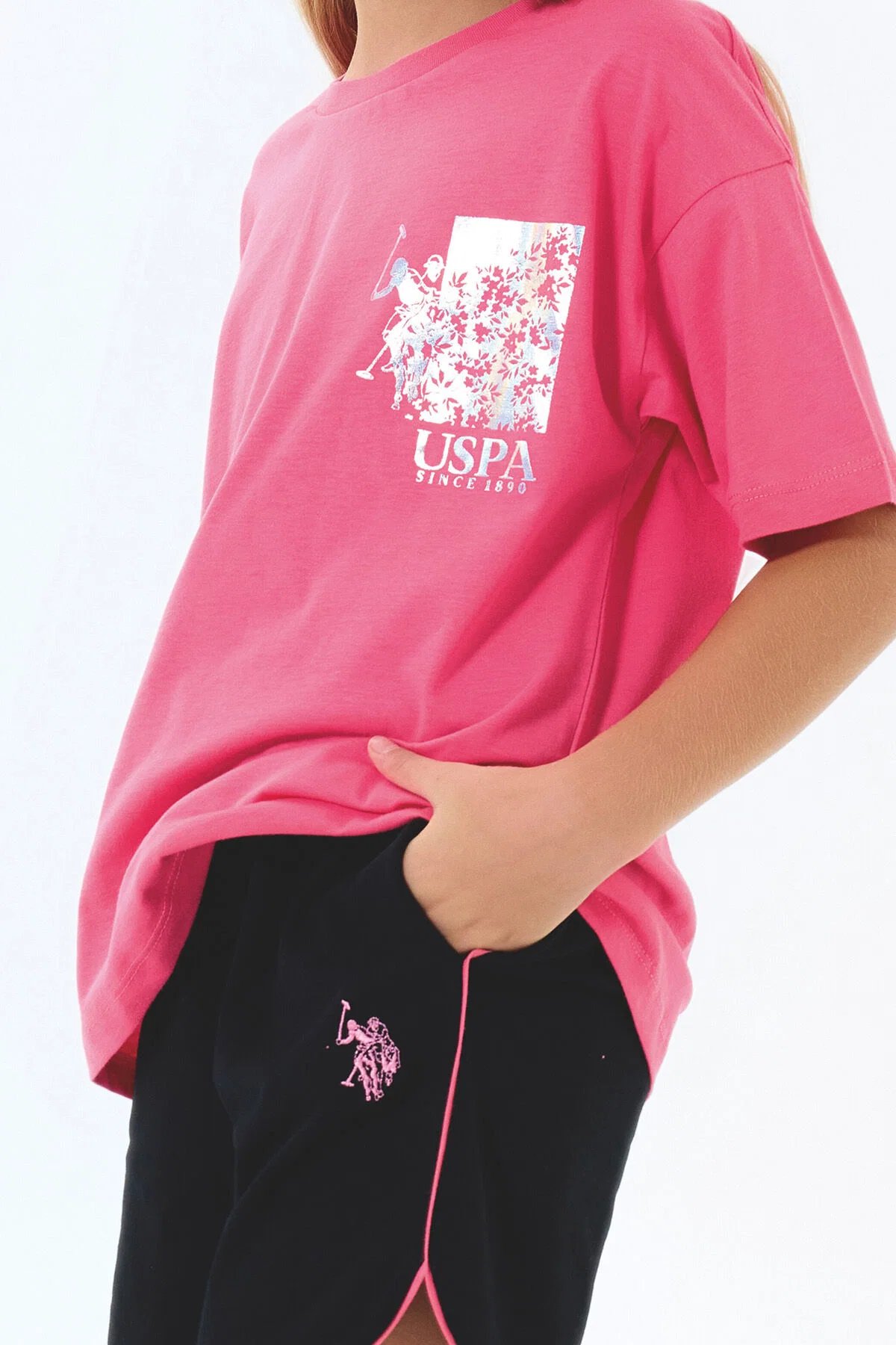 U.S. Polo Assn. Kız Çocuk Şort Takım 4-8 Yaş Pembe