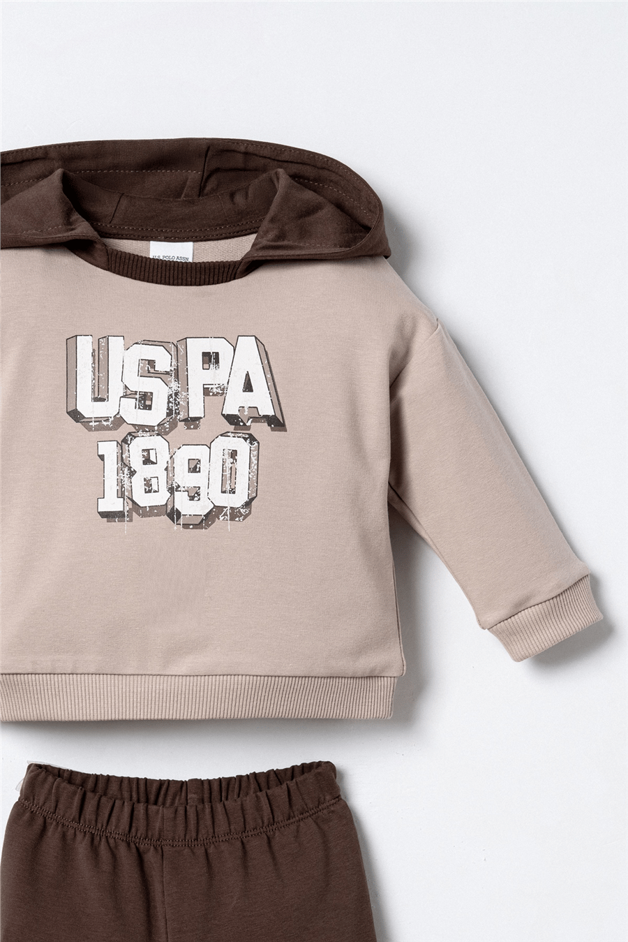 U.S. Polo Assn. Erkek Bebek Kapüşonlu Uzun Kol Eşofman Takım 6-36 Ay Kahverengi