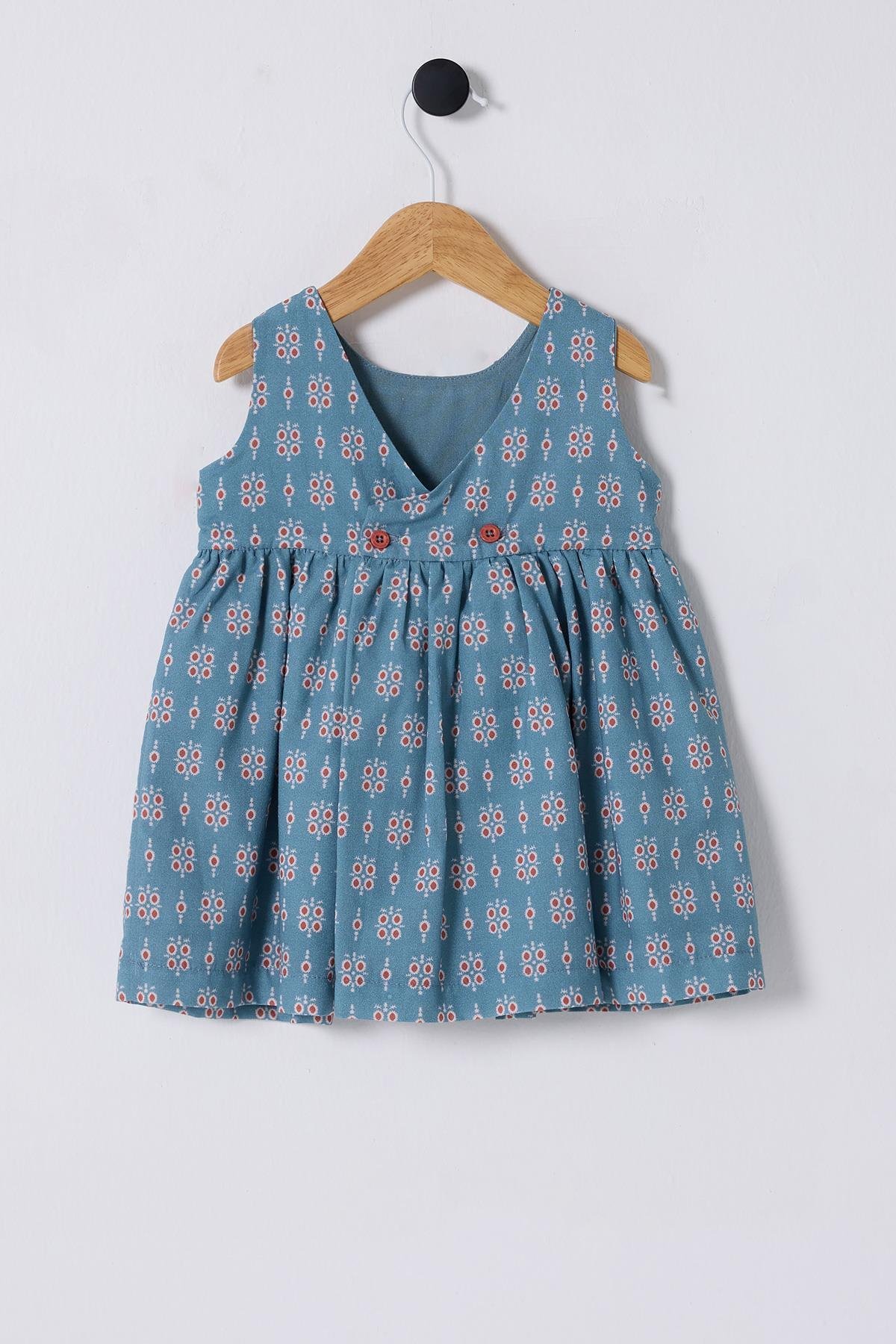 Us Polo Kız Bebek Baskılı Elbise  6-36 Ay Mavi