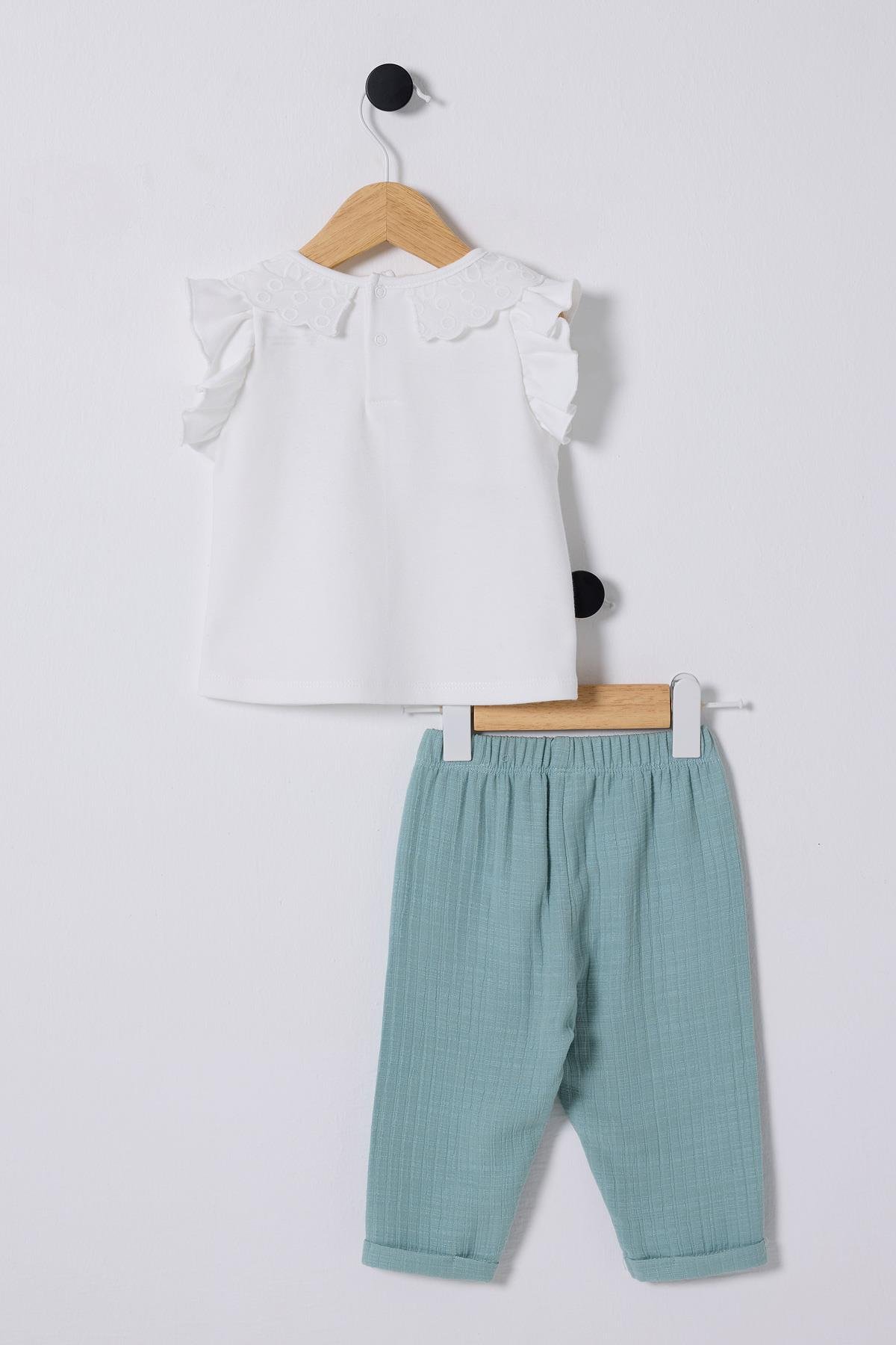 Us Polo Kız Bebek Pantolonlu Takım  6-36 Ay Beyaz