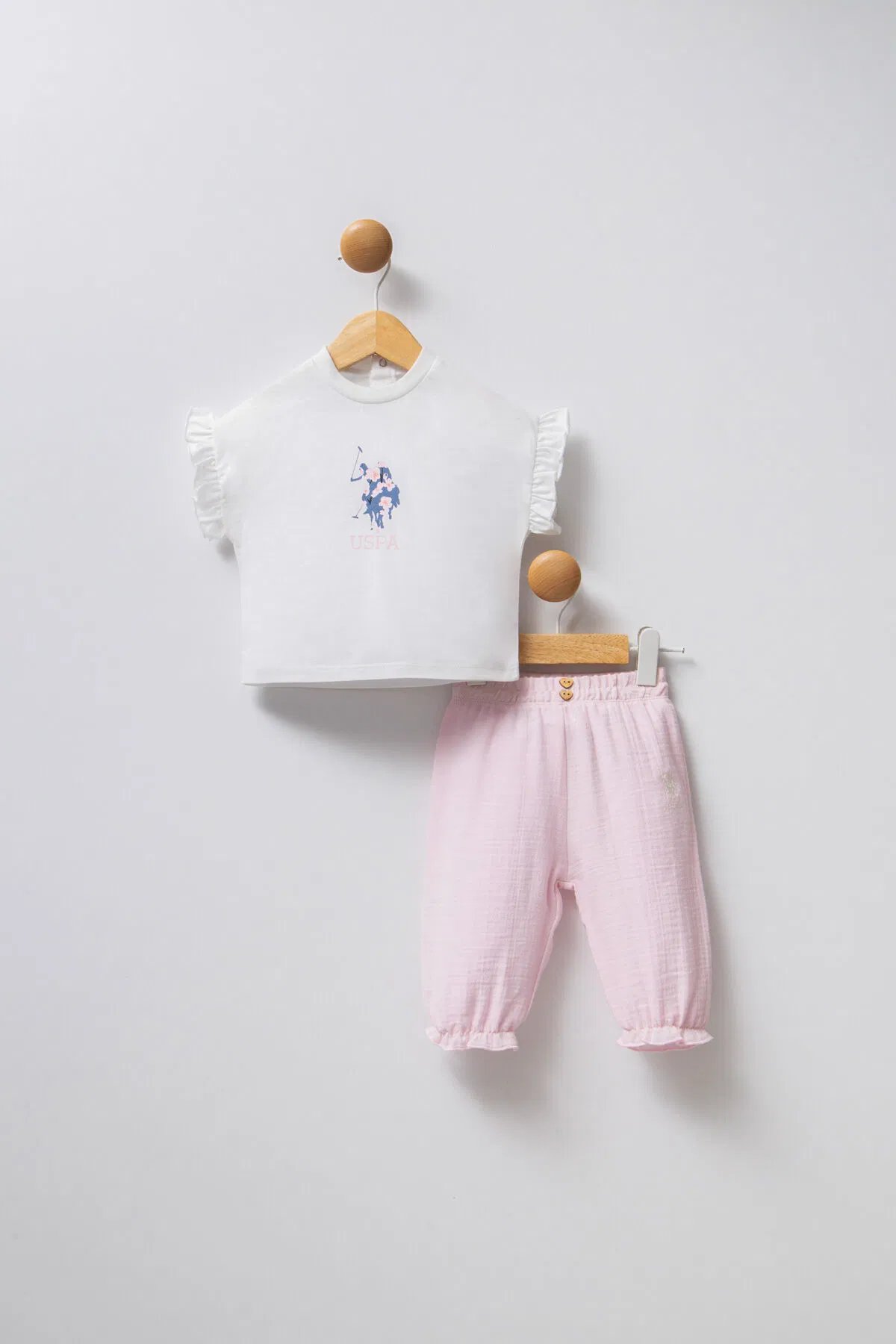 Us Polo Kız Bebek Pantolonlu Takım 6-36 Ay Ekru