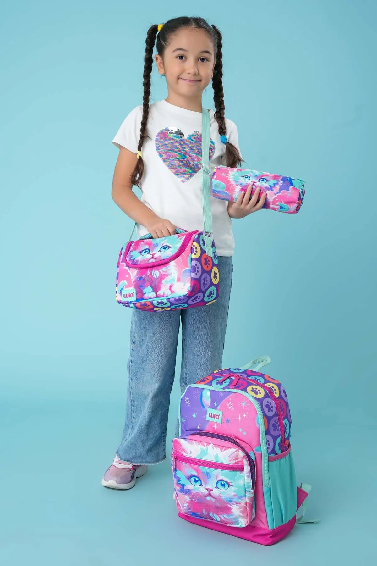 Wia Cat Kız Çocuk 3'lü Okul Çanta Seti Pembe