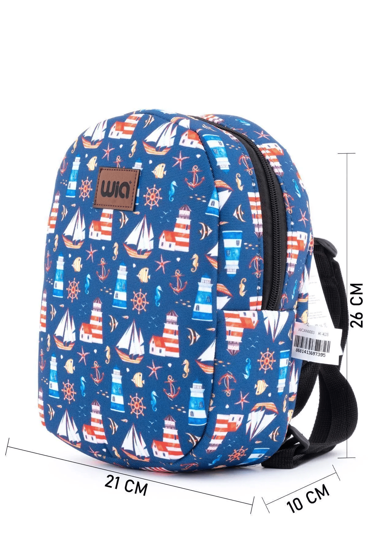 Wia Eğlenceli Baskı Tek Bölmeli Kreş Çanta Lacivert