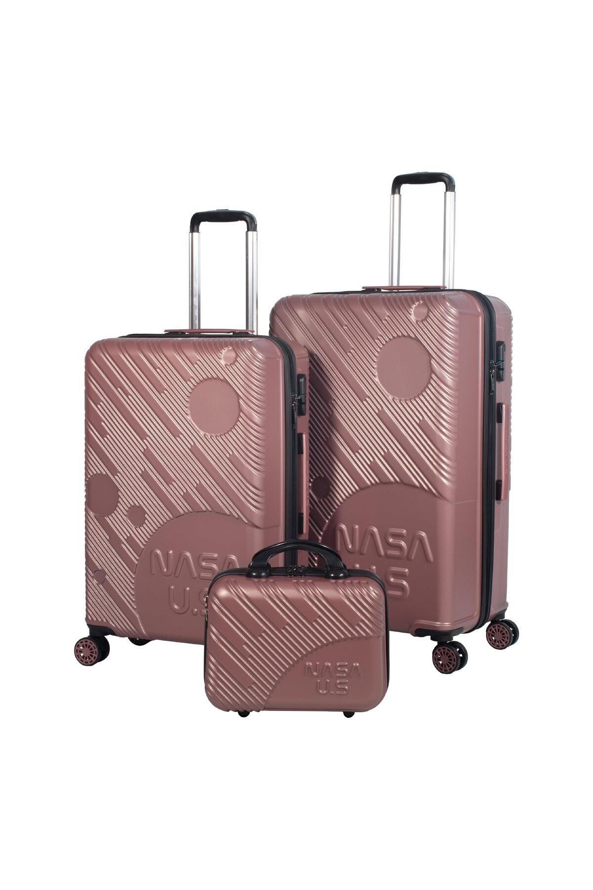 Nasa U.s Space Rose Gold 3 Lü Valiz Seti (büyük Orta Makyaj )