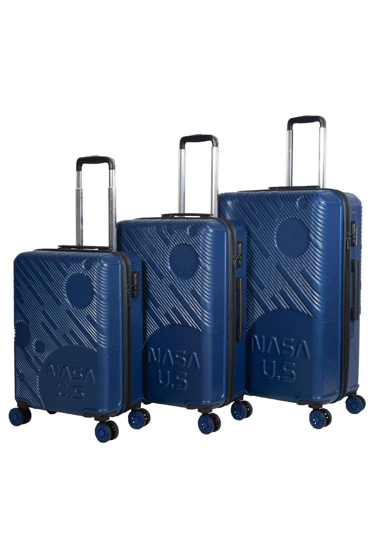 Nasa U.s Space Lacivert 3 Lü Valiz Seti (Büyük + Orta + Kabin )