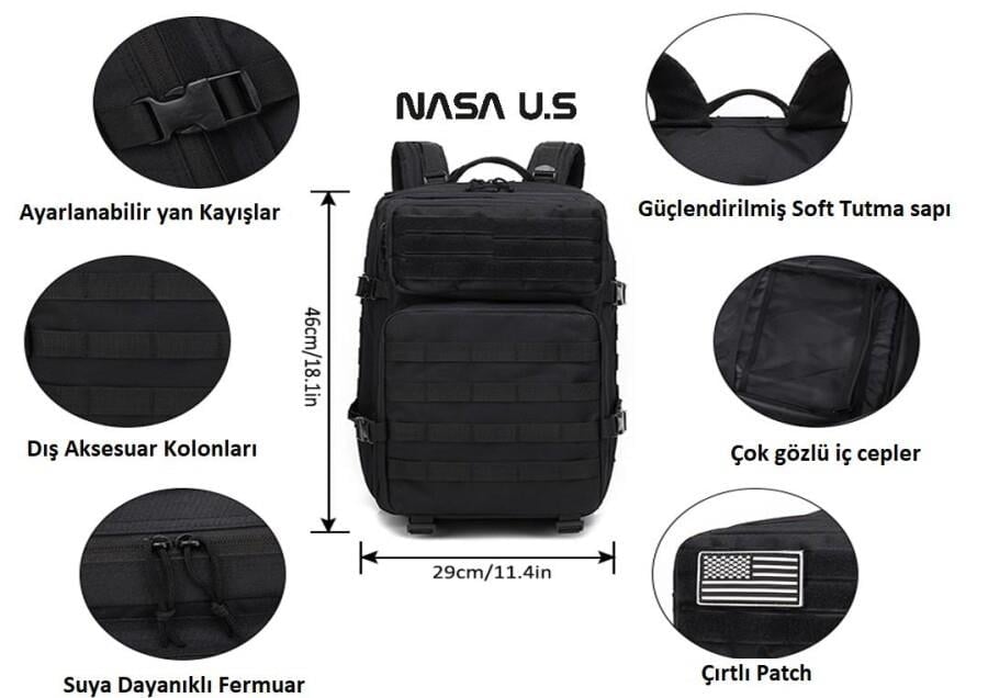 NASA U.S SPOR SIRT ÇANTASI SİYAH
