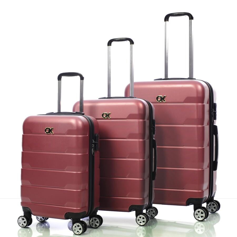 Ox Florence 3 lü Rose Gold Valiz Seti (Büyük + Orta + Kabin )