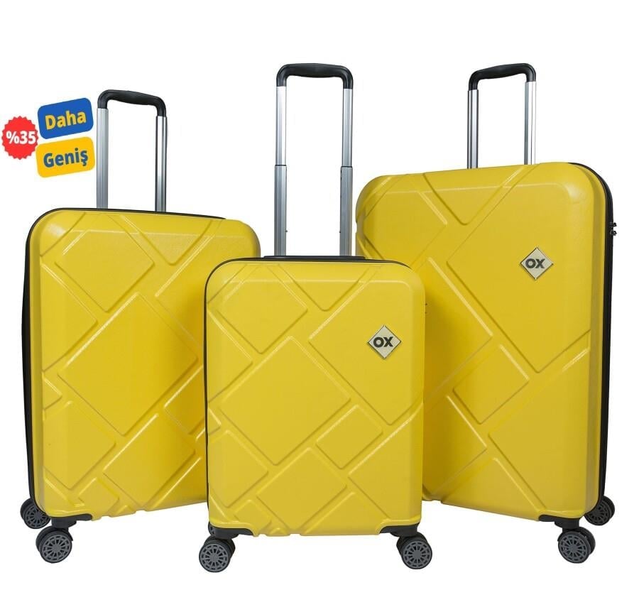 OX ISLAND 3 LÜ SARI VALİZ SETİ (BÜYÜK + ORTA + KABİN )
