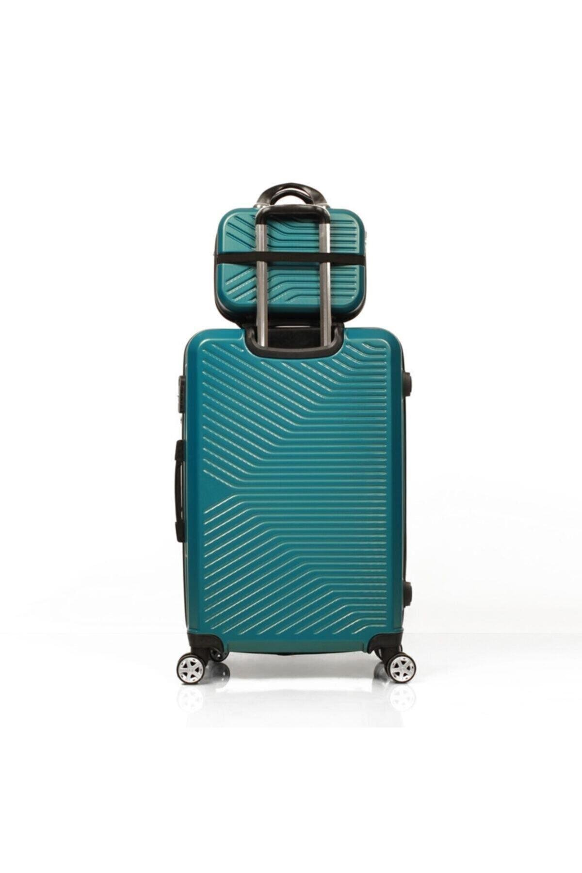 Premium 3 Lü P.yeşili Valiz Seti (Büyük+orta+makyaj)