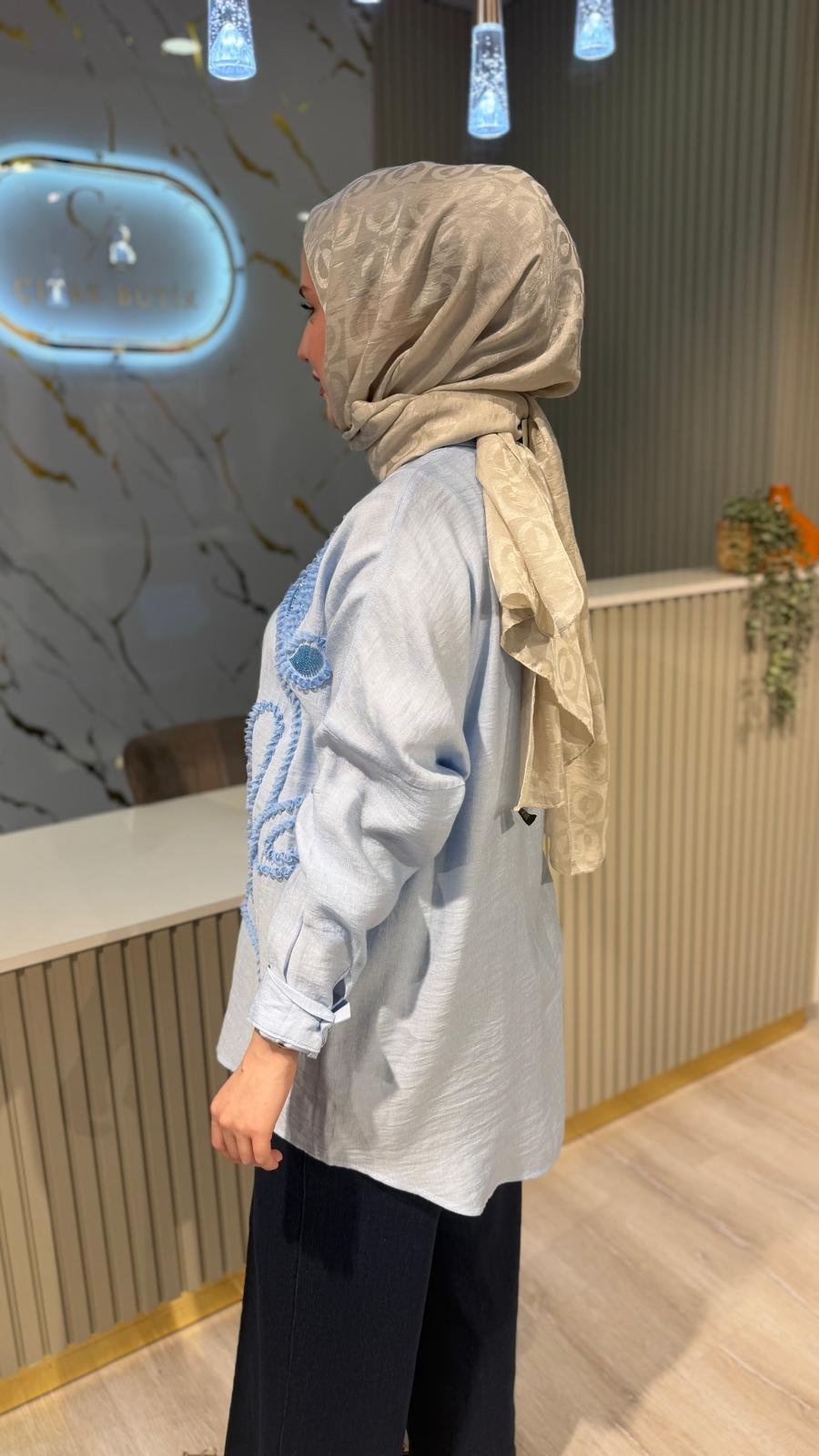 05468 NAKIŞ DETAY GÖMLEK - MAVİ