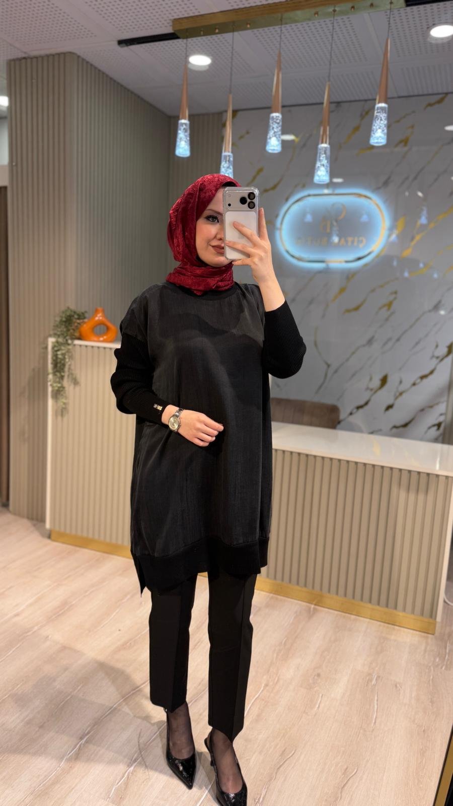 287 KOLLARI FİTİLLİ DÜZ QUPRA TUNİK-SİYAH
