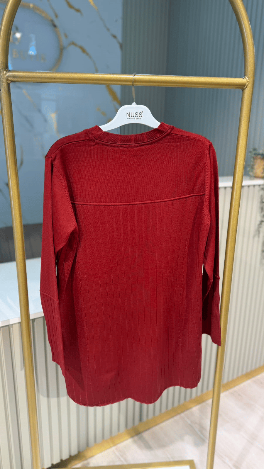 36139 ÇİZGİ DESEN  MERSERİZE BLUZ - BORDO