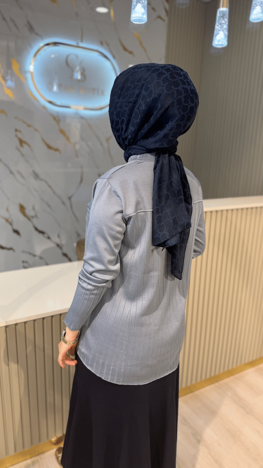 36139 ÇİZGİ DESEN  MERSERİZE BLUZ - İNDİGO