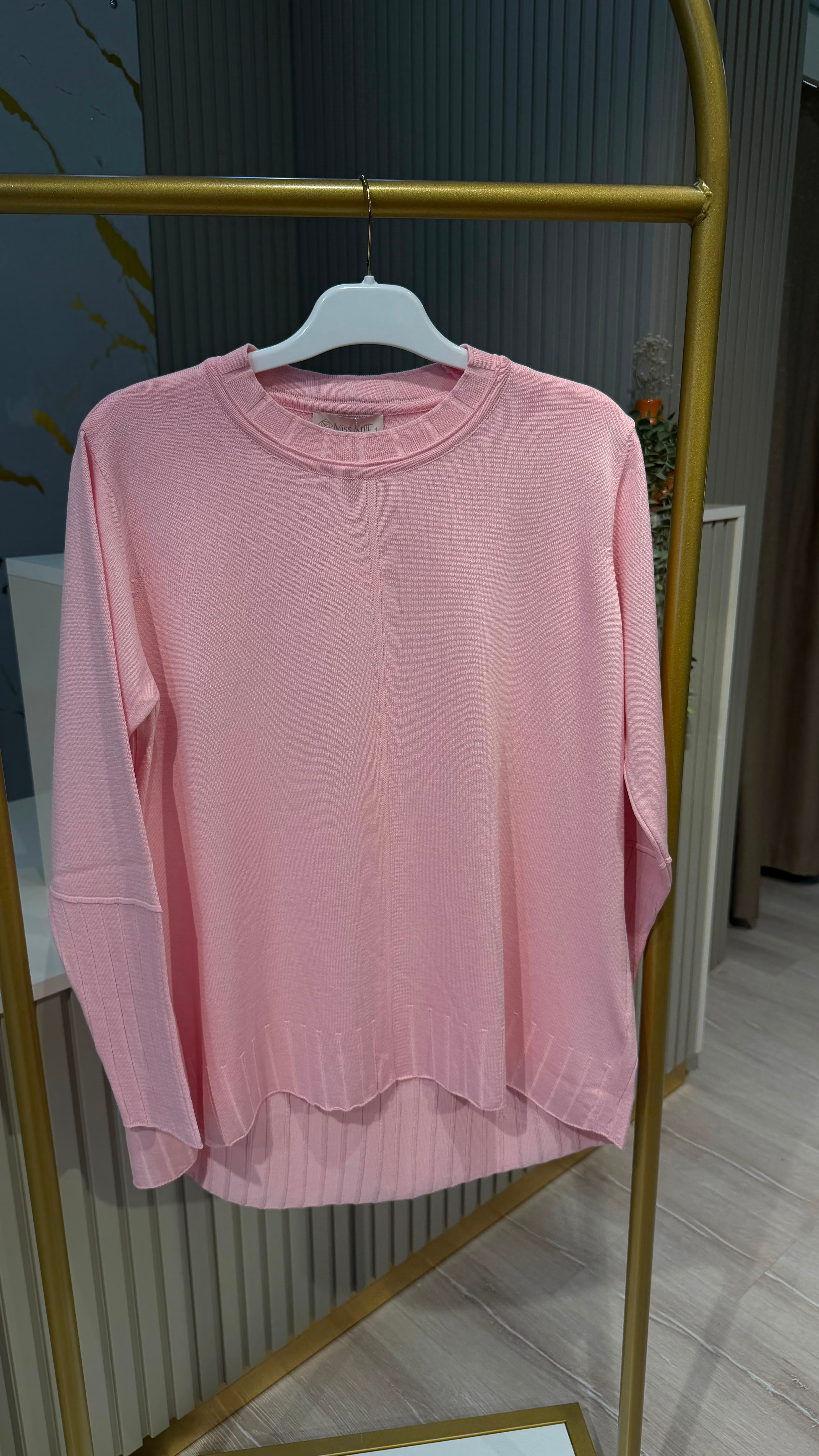 36139 ÇİZGİ DESEN  MERSERİZE BLUZ - PEMBE