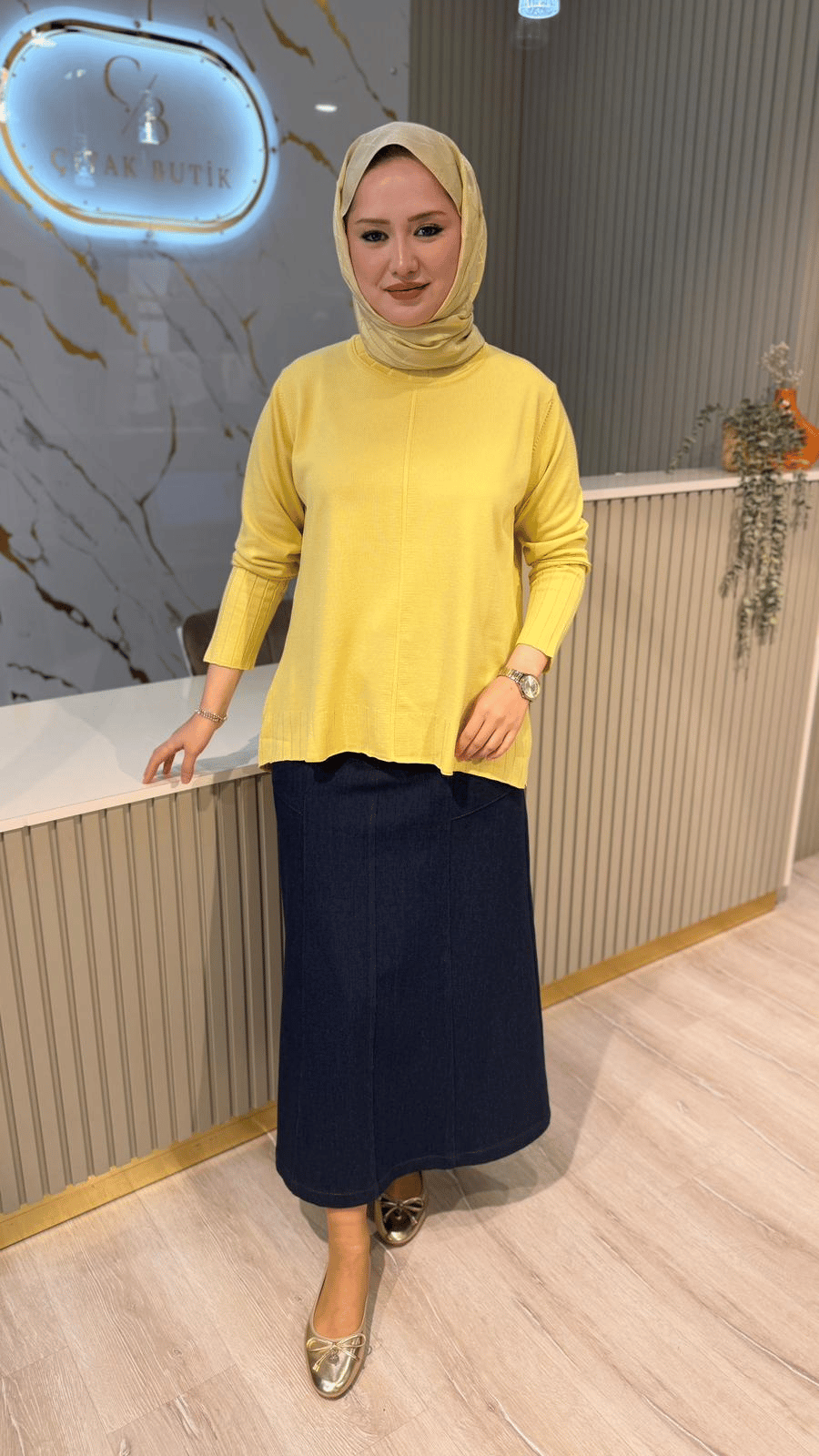 36139 ÇİZGİ DESEN  MERSERİZE BLUZ - SARI