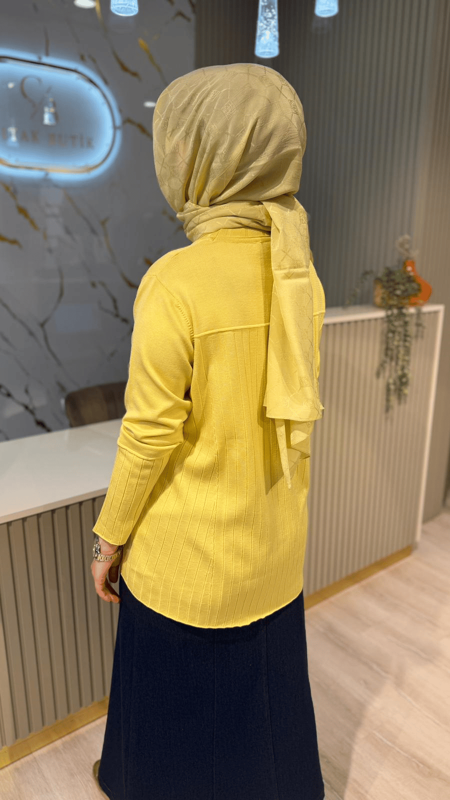 36139 ÇİZGİ DESEN  MERSERİZE BLUZ - SARI