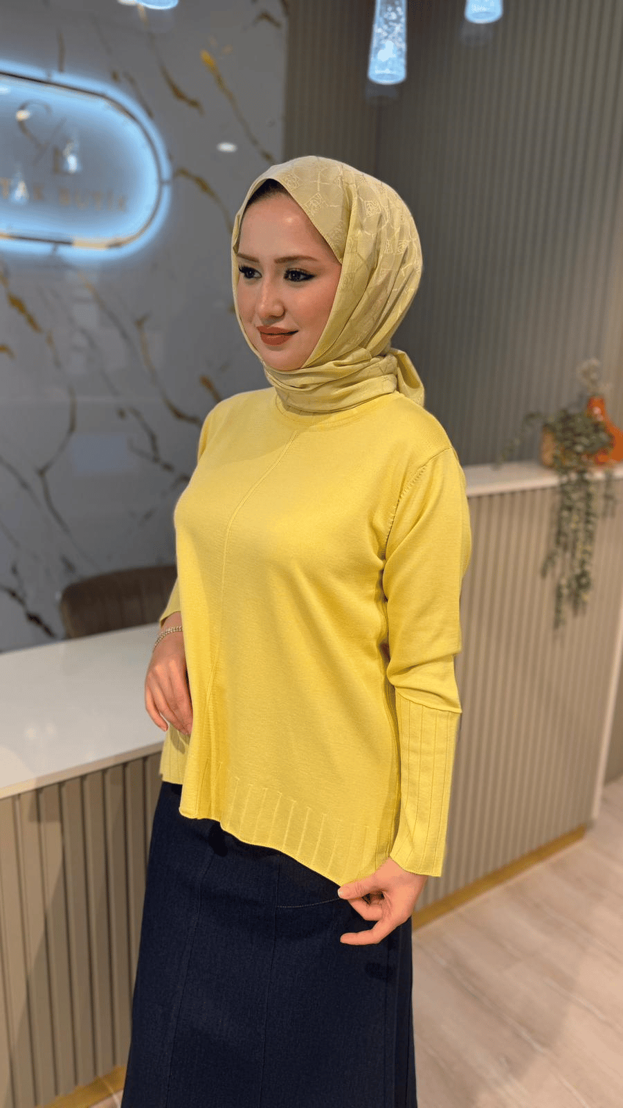 36139 ÇİZGİ DESEN  MERSERİZE BLUZ - SARI