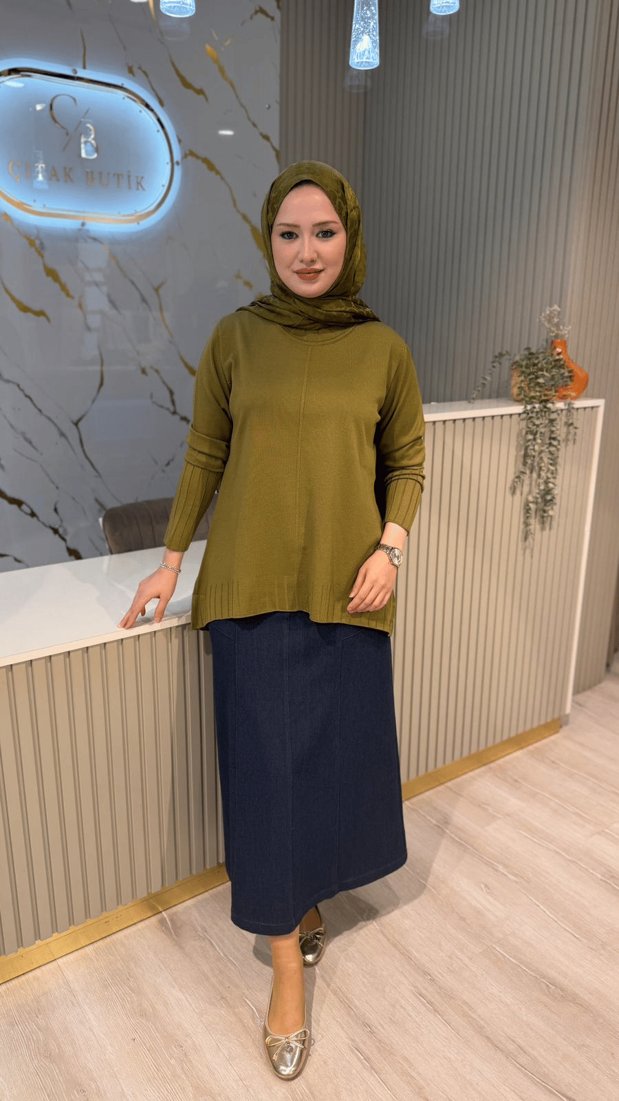 36139 ÇİZGİ DESEN  MERSERİZE BLUZ - YAĞ YEŞİLİ