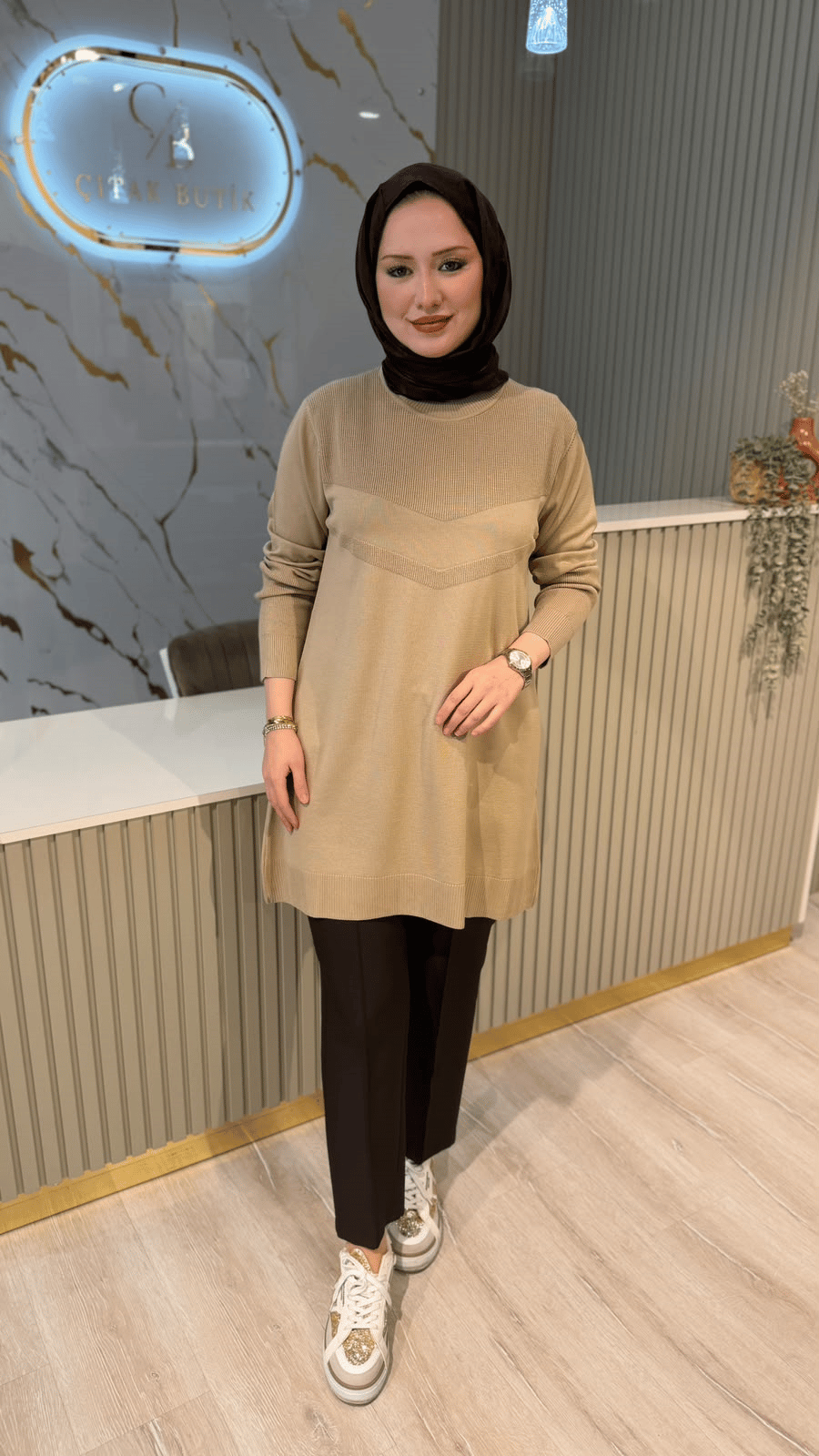 36243 MERSERİZE TUNİK - BEJ